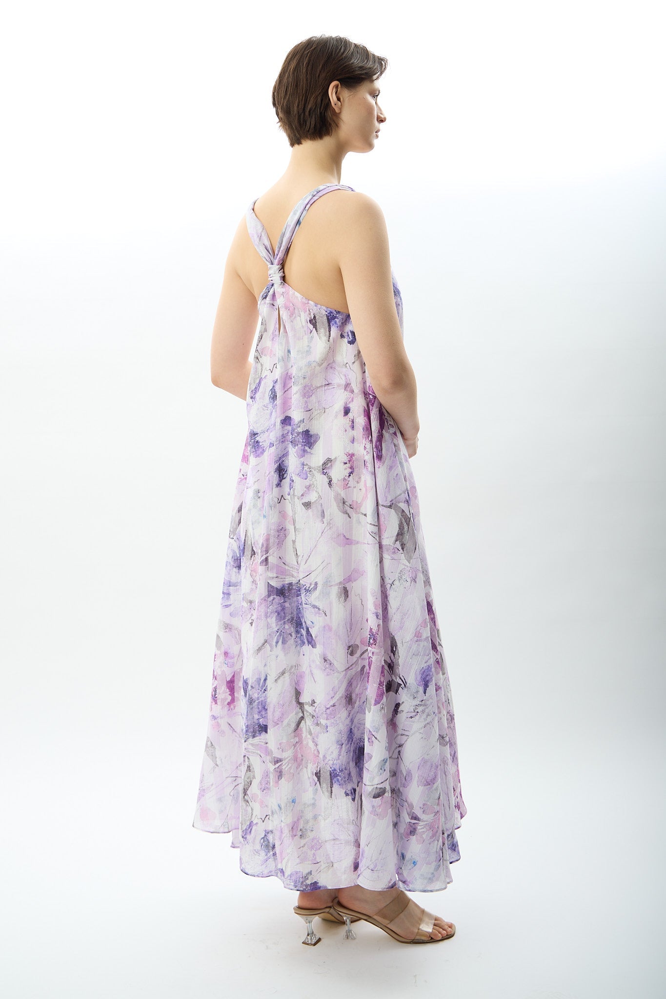 Diagonal-Desenli Ve Dökümlü Maxi Elbise (Lila)-ELBİSE-4-Milagron.com