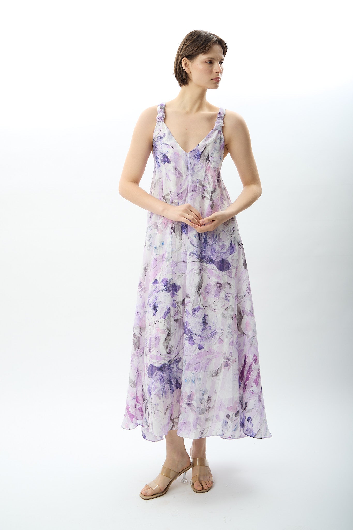 Diagonal-Desenli Ve Dökümlü Maxi Elbise (Lila)-ELBİSE-6-Milagron.com