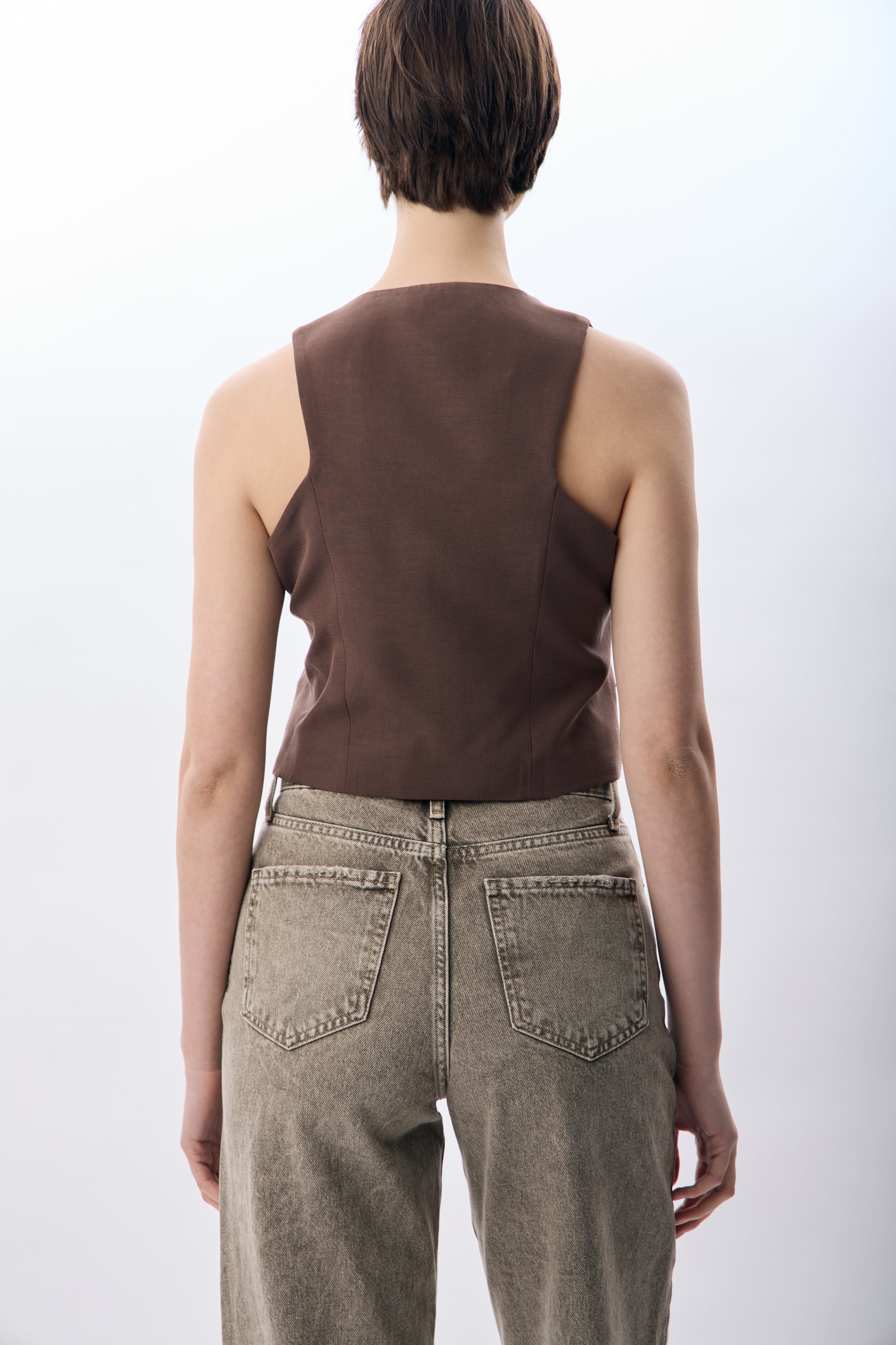 Diagonal-Dikiş Detaylı Kısa Yelek-Yelek-3-Milagron.com