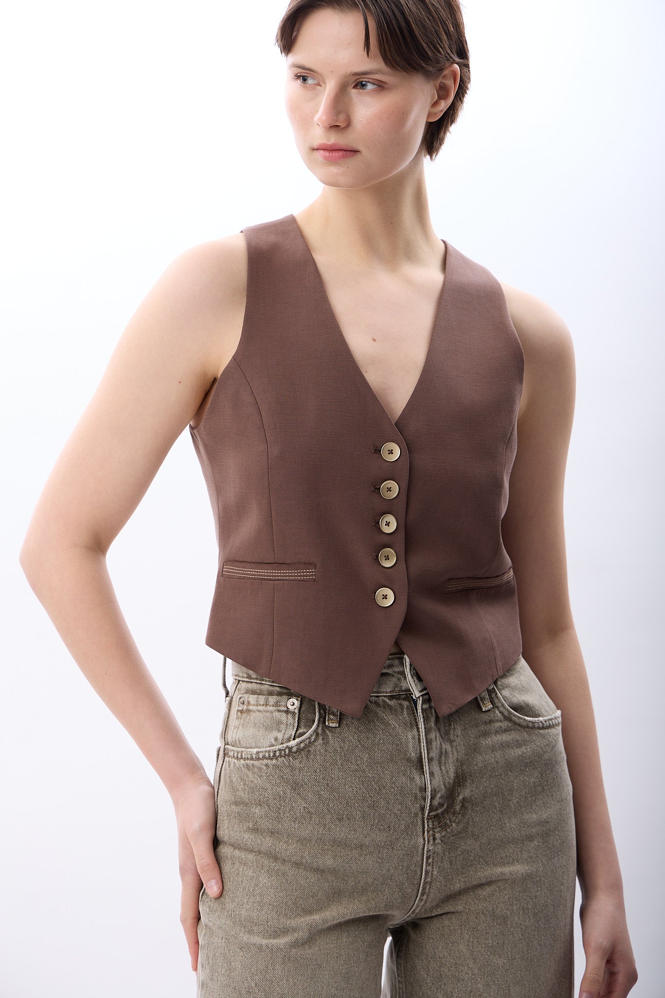 Diagonal-Dikiş Detaylı Kısa Yelek-Yelek-5-Milagron.com