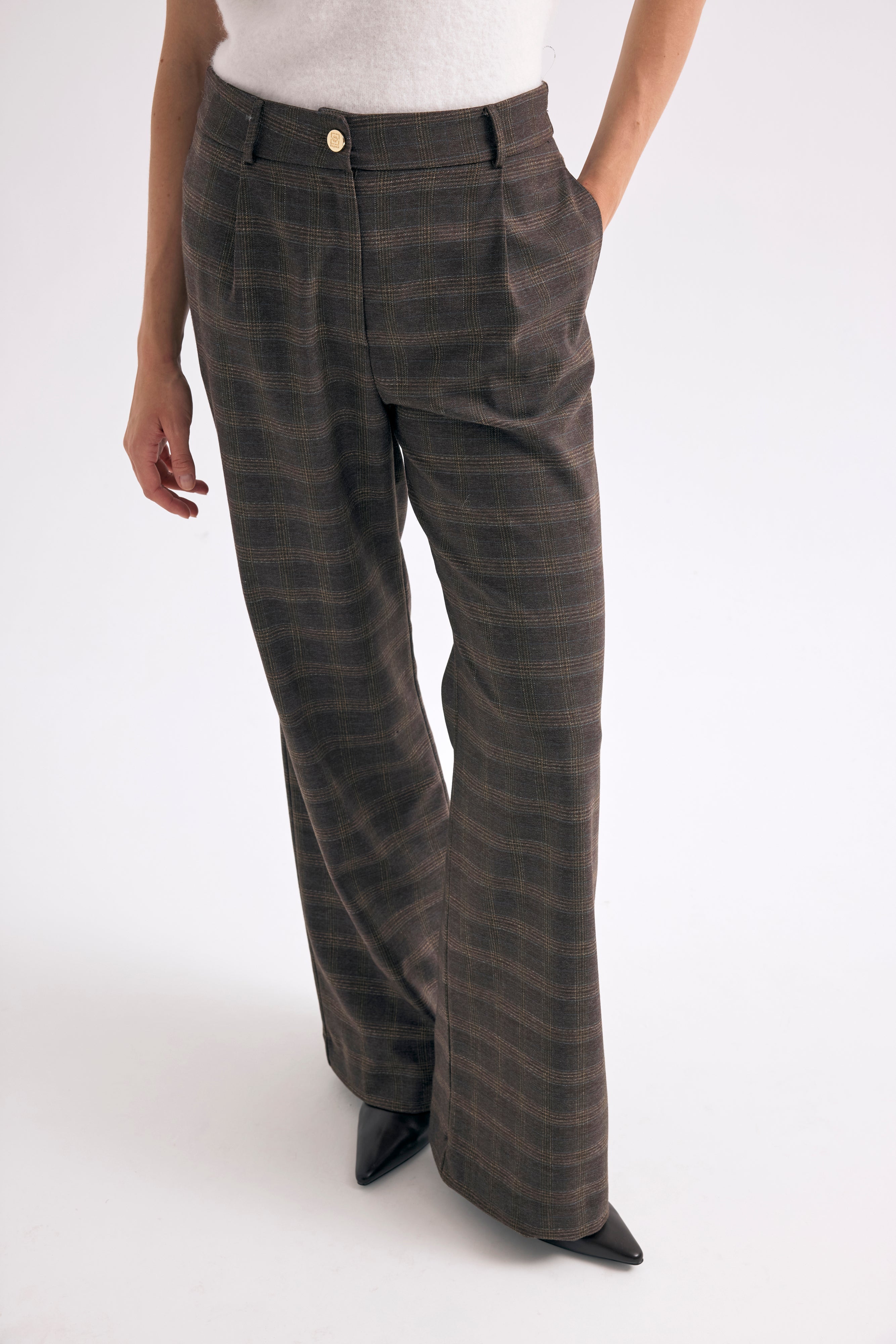 Diagonal-Ekose Pantolon (Kahverengi)-PANTOLON-2-Milagron.com