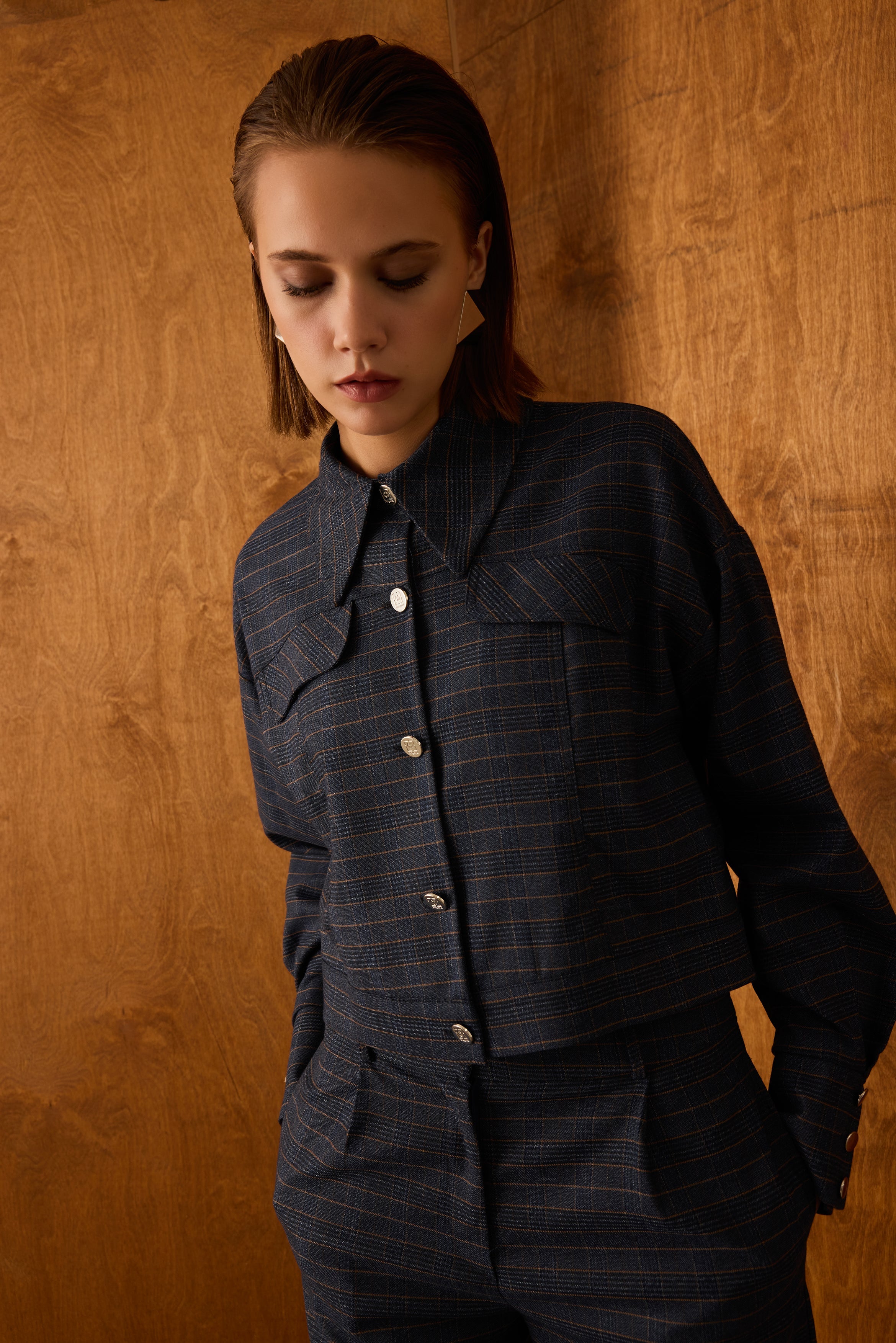 Diagonal-Ekose Pantolon (Lacivert)-PANTOLON-2-Milagron.com