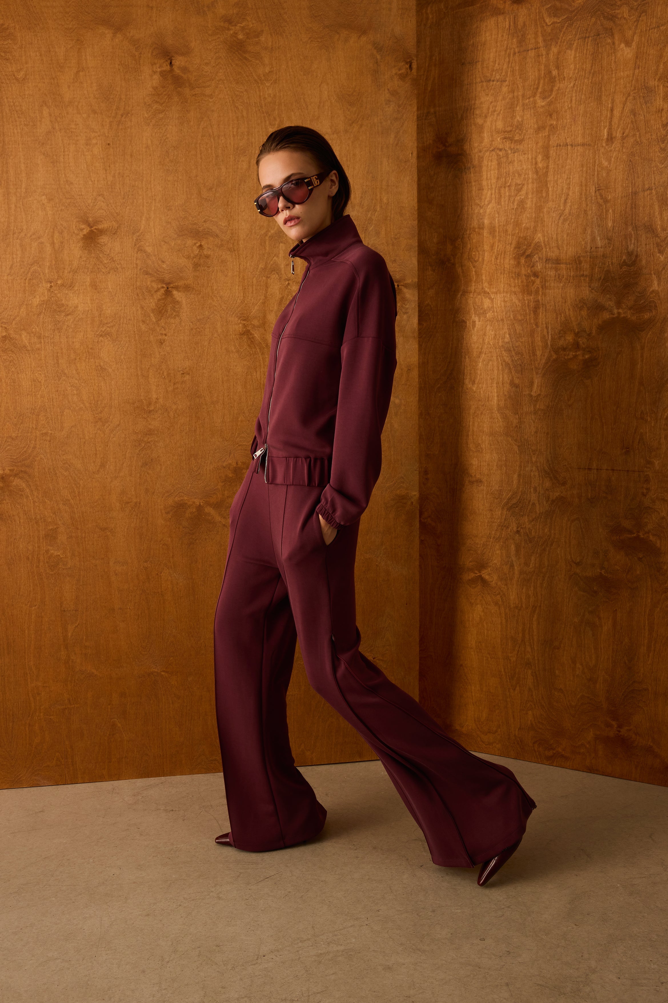 Diagonal-Fermuarlı Bordo Pantolon-Pantolon-1-Milagron.com