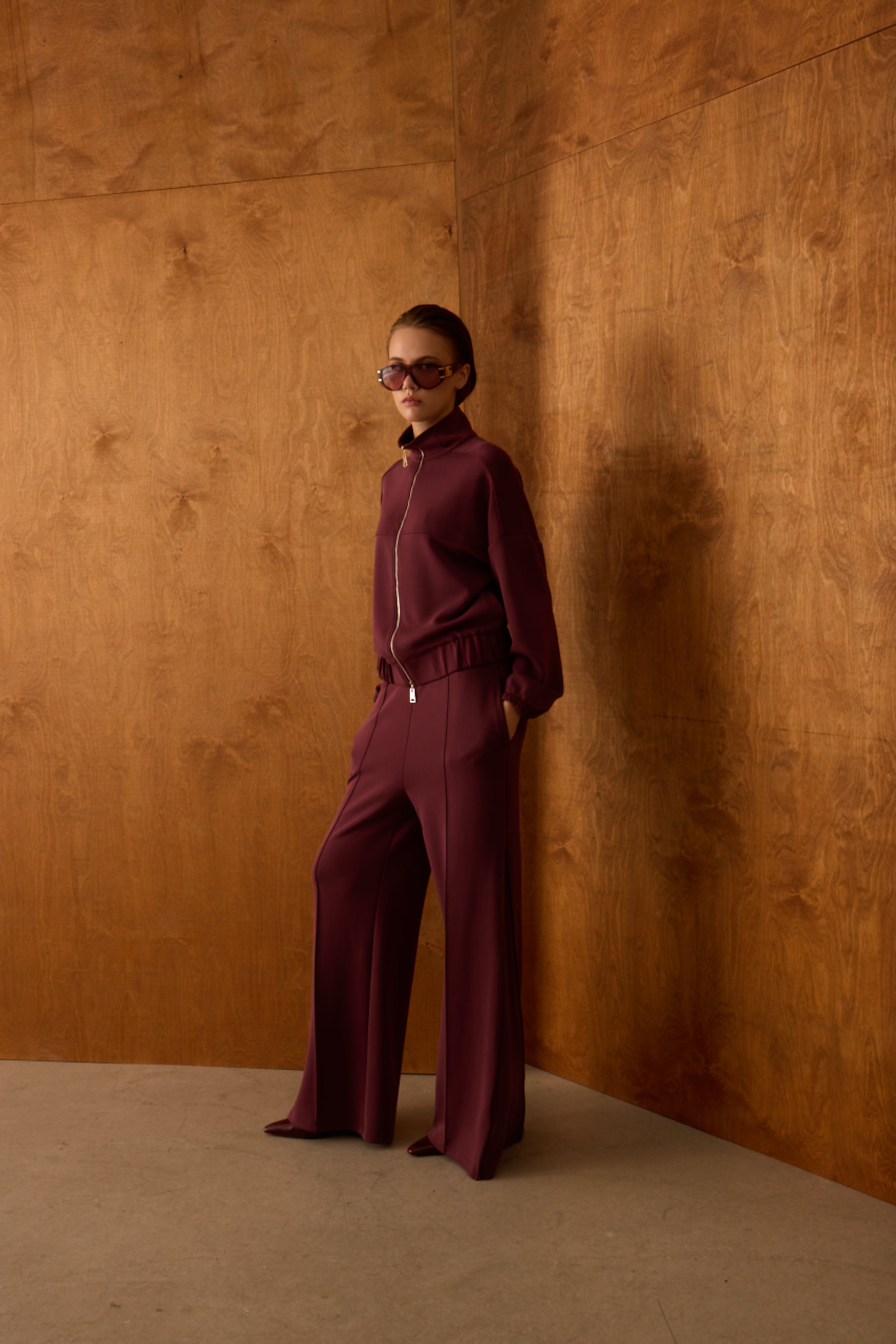 Diagonal-Fermuarlı Bordo Pantolon-Pantolon-7-Milagron.com