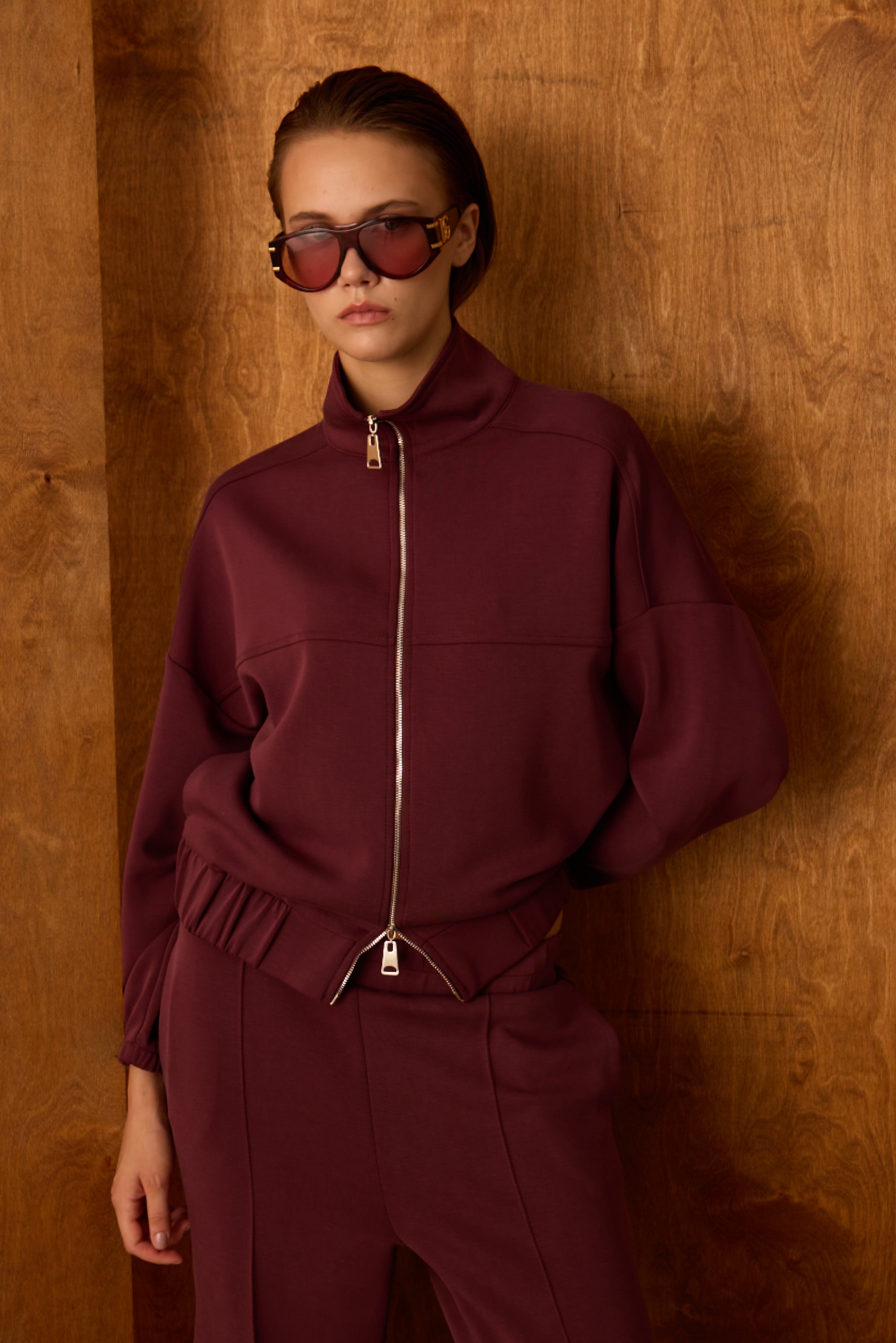 Diagonal-Fermuarlı Bordo Sweatshirt-Sweatshirts & Hoodies-1-Milagron.com