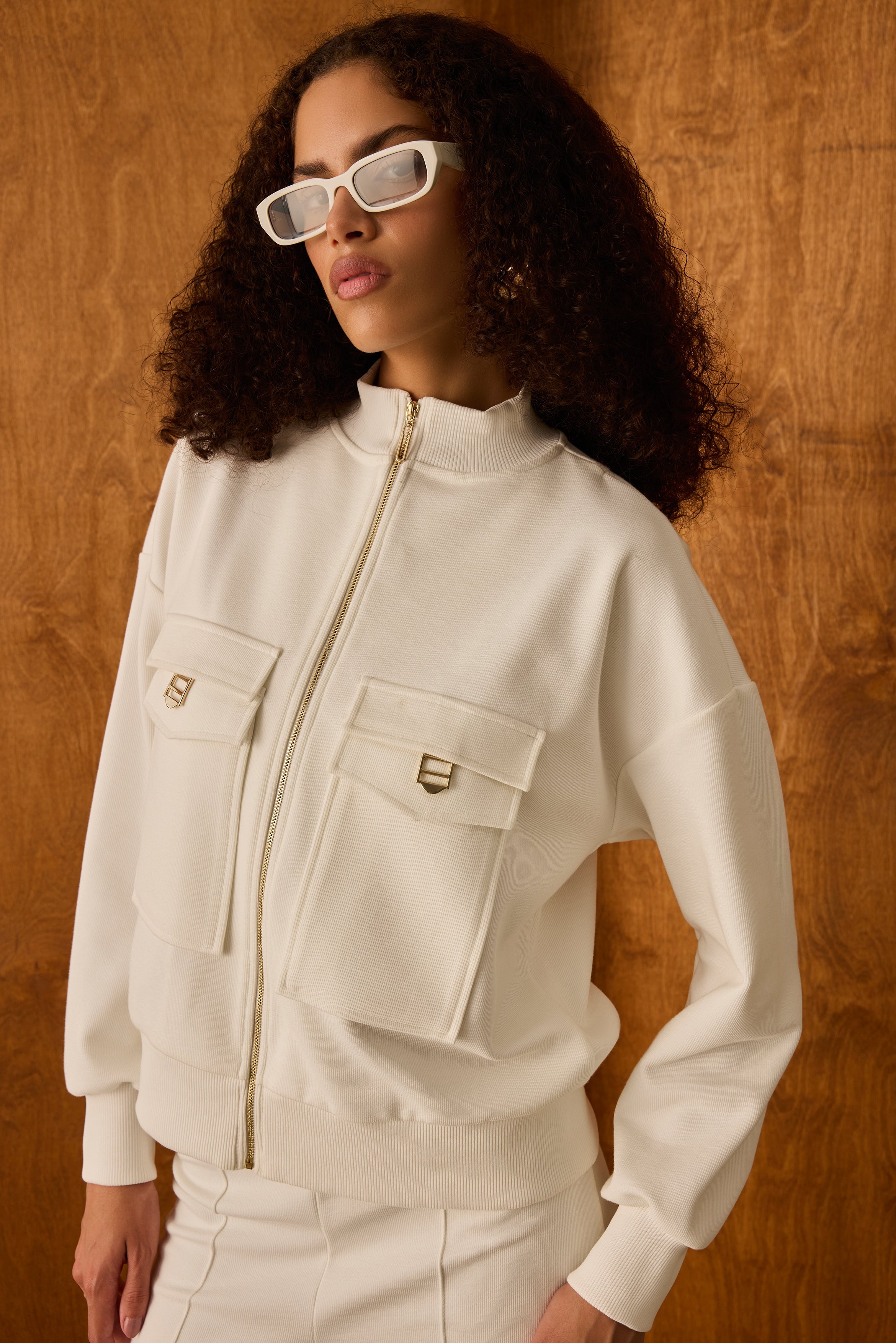 Diagonal-Fermuarlı Ekru Ceket-Ceket-6-Milagron.com