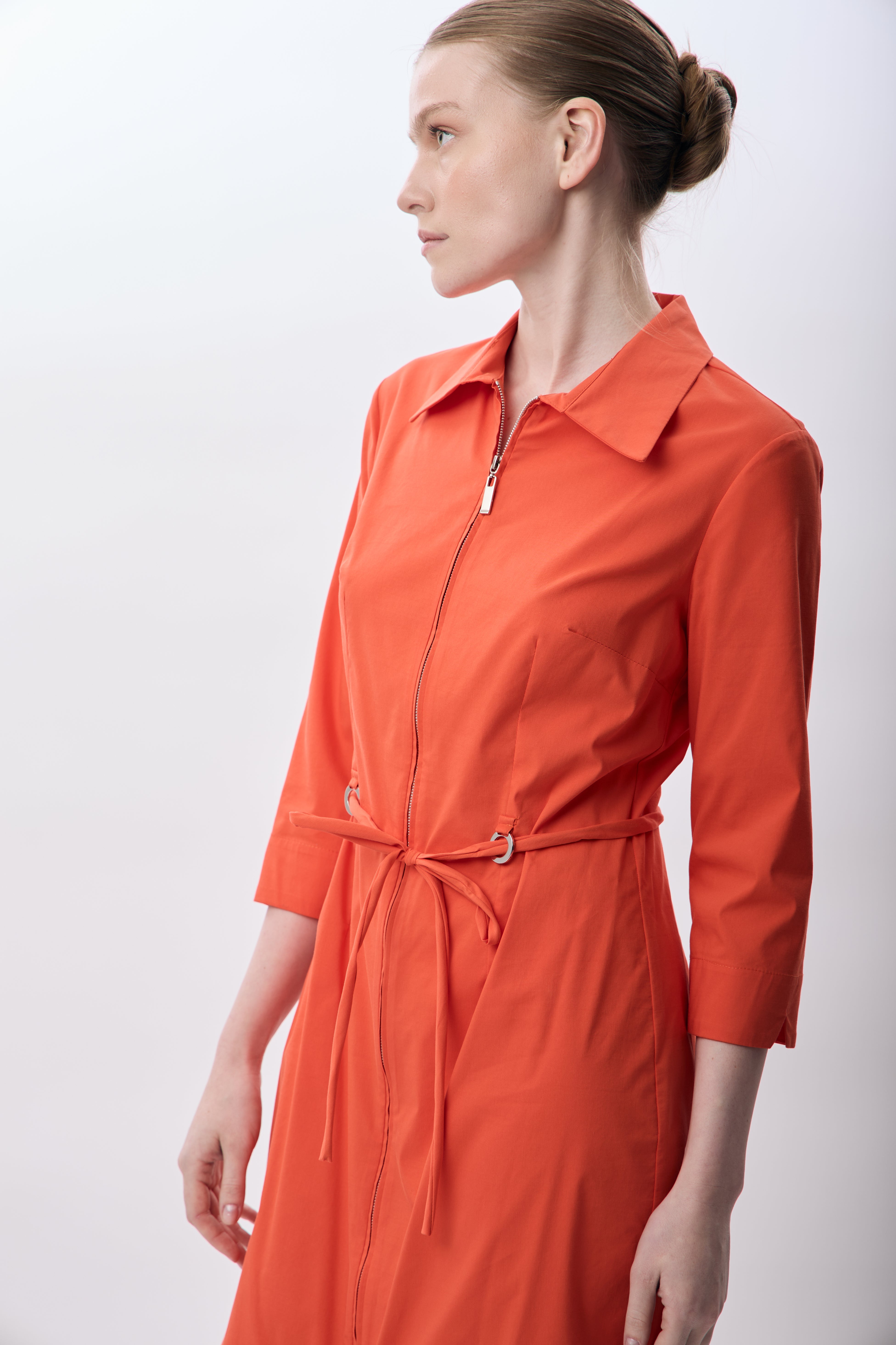 Diagonal-Fermuarlı Gömlek Yaka Elbise (Mercan)-ELBİSE-4-Milagron.com