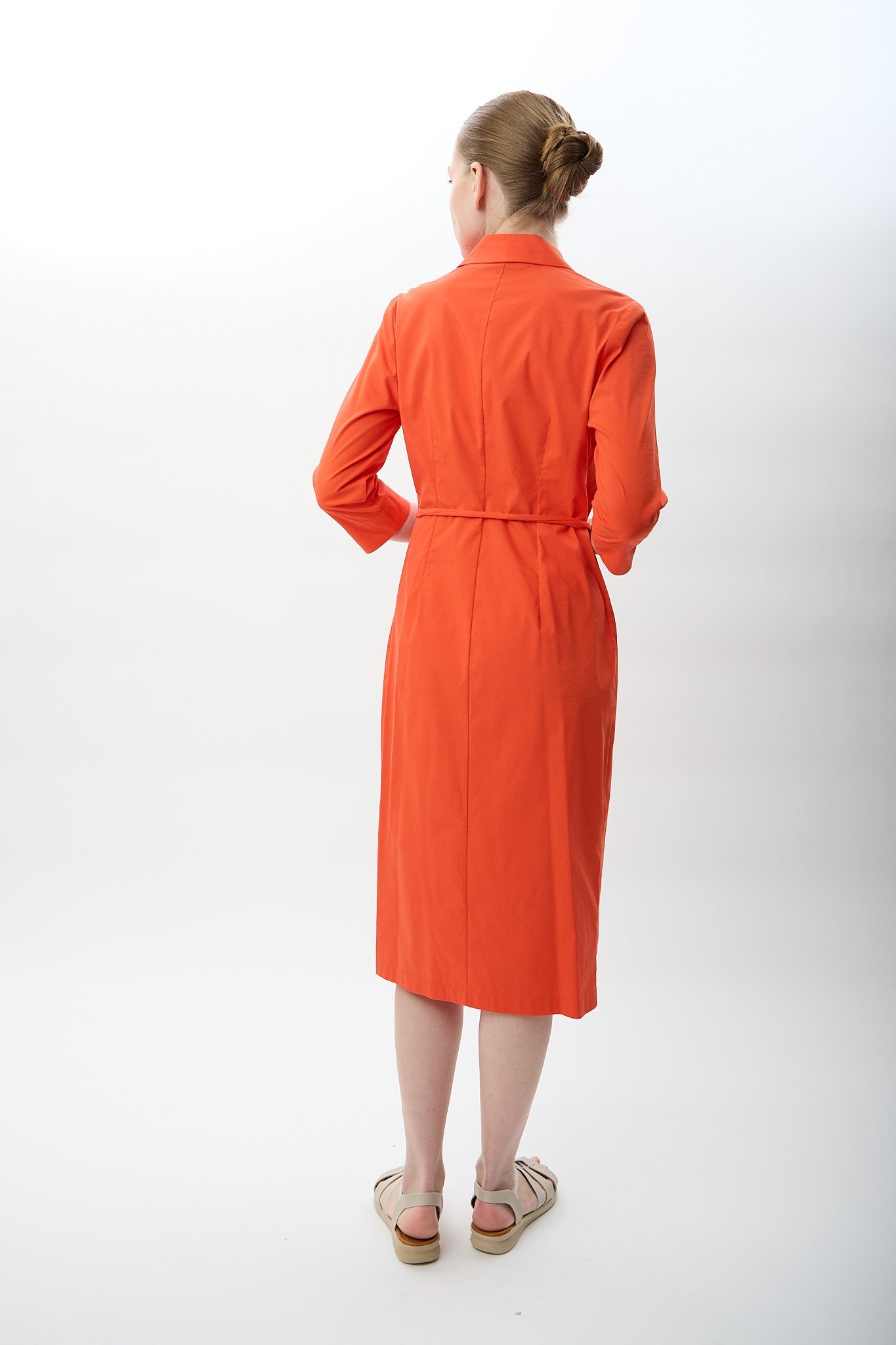 Diagonal-Fermuarlı Gömlek Yaka Elbise (Mercan)-ELBİSE-5-Milagron.com