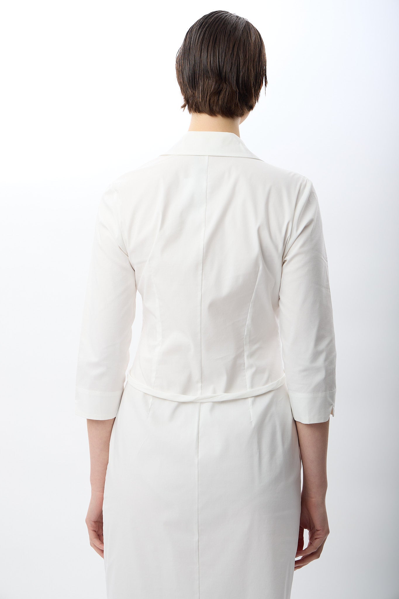 Diagonal-Fermuarlı Gömlek Yaka Elbise (Ekru)-ELBİSE-6-Milagron.com