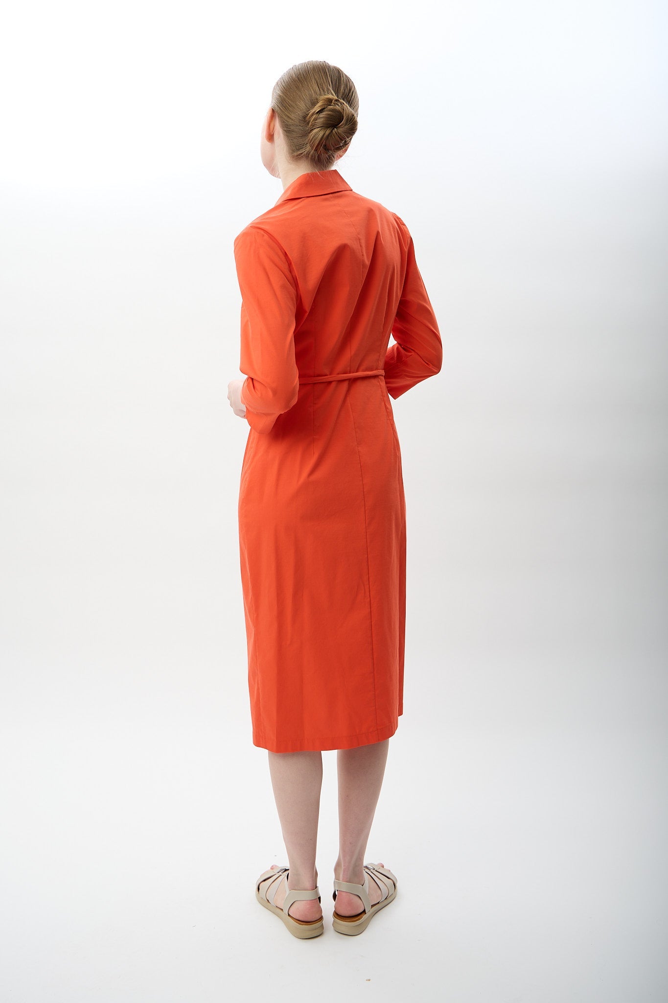 Diagonal-Fermuarlı Gömlek Yaka Elbise (Mercan)-ELBİSE-6-Milagron.com