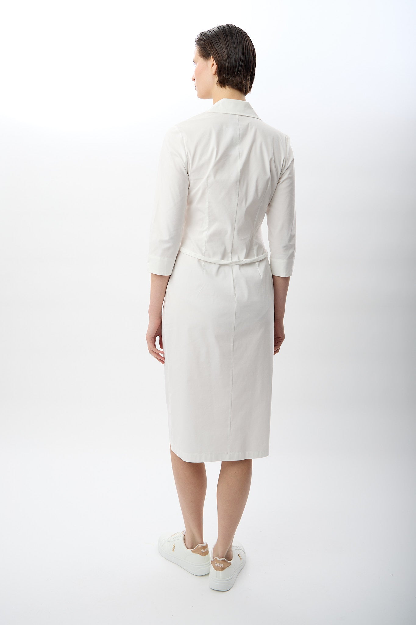 Diagonal-Fermuarlı Gömlek Yaka Elbise (Ekru)-ELBİSE-7-Milagron.com