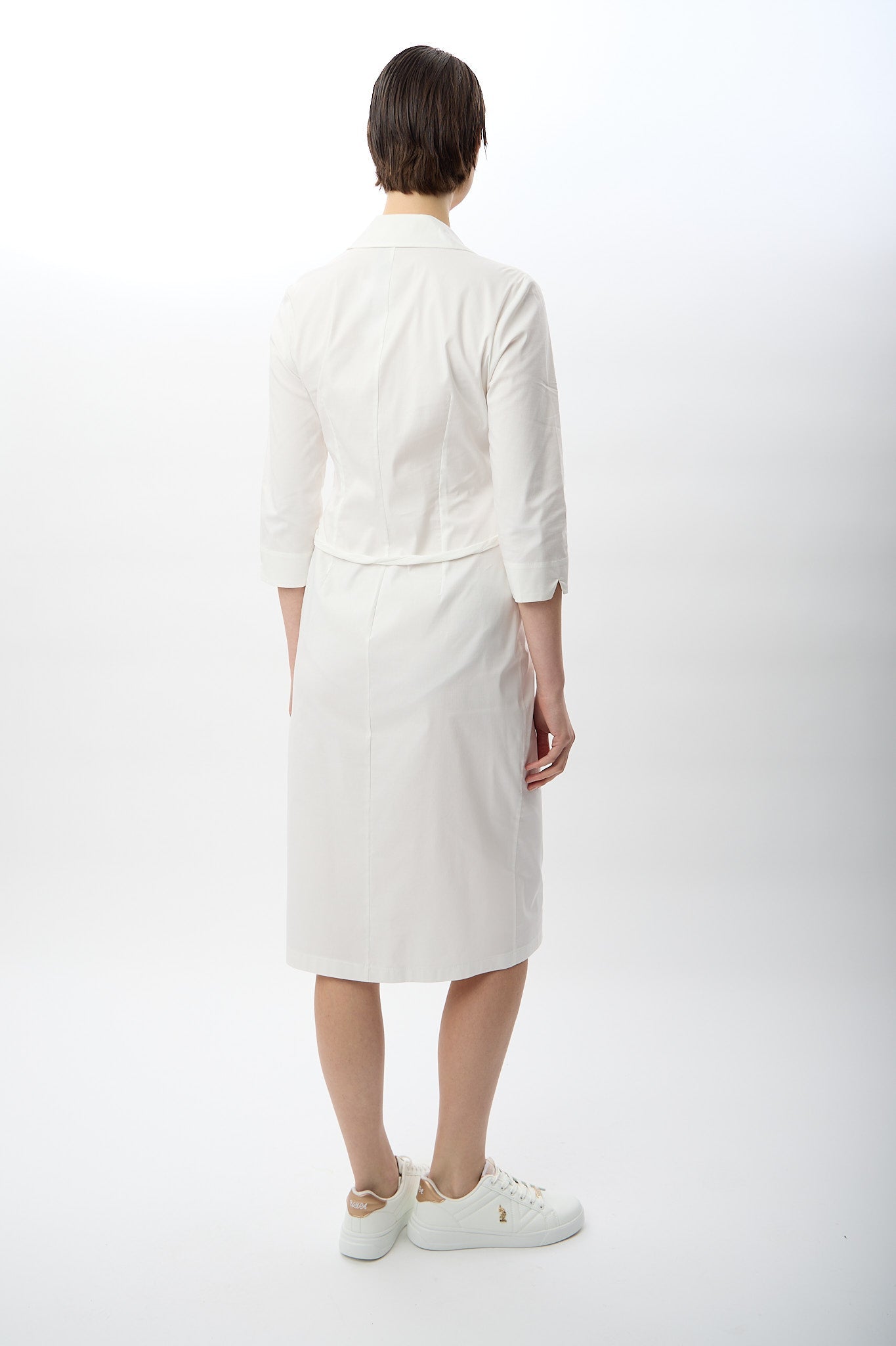 Diagonal-Fermuarlı Gömlek Yaka Elbise (Ekru)-ELBİSE-8-Milagron.com