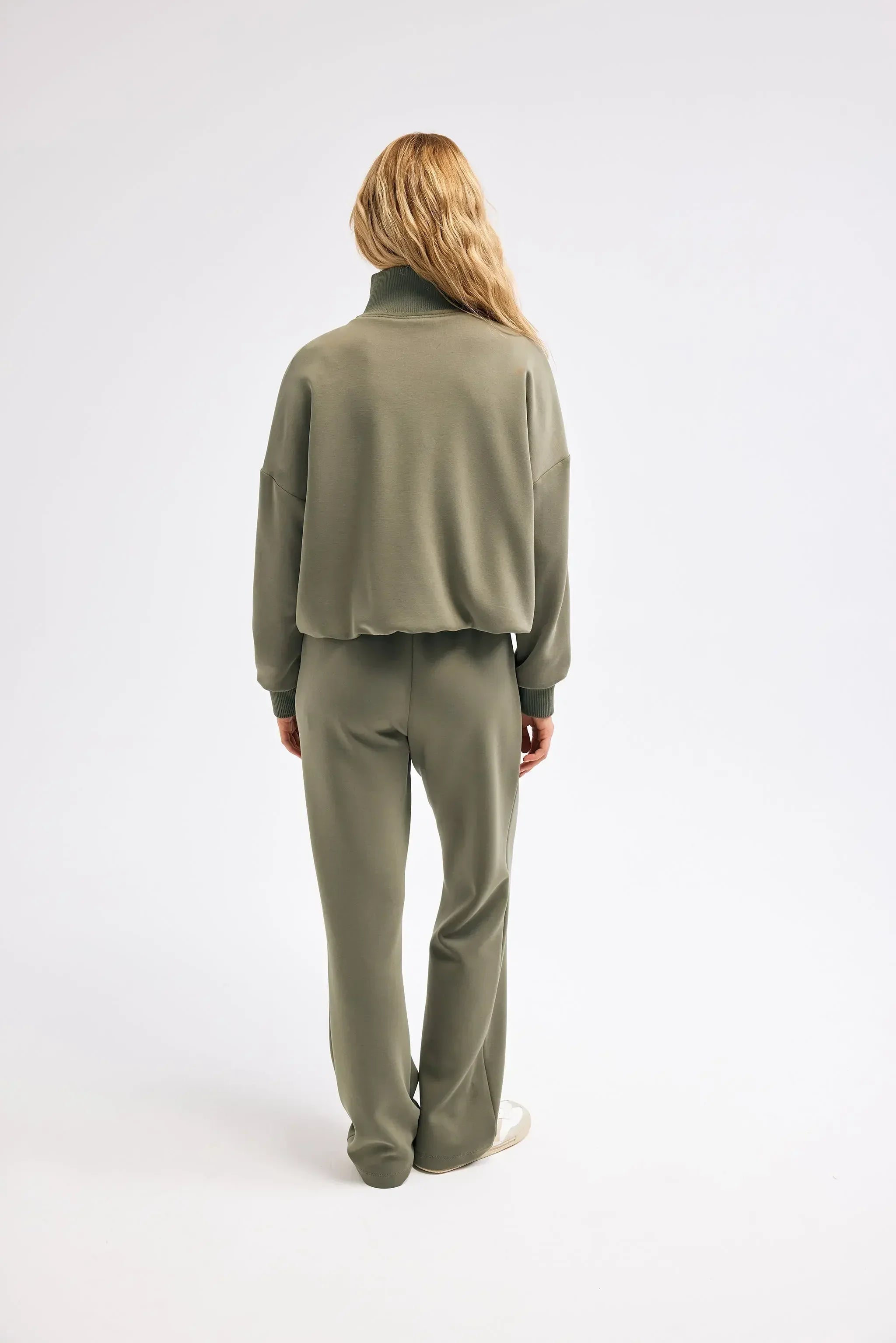 Diagonal-Fermuarlı Haki Sweatshirt-Sweatshirts & Hoodies-8-Milagron.com