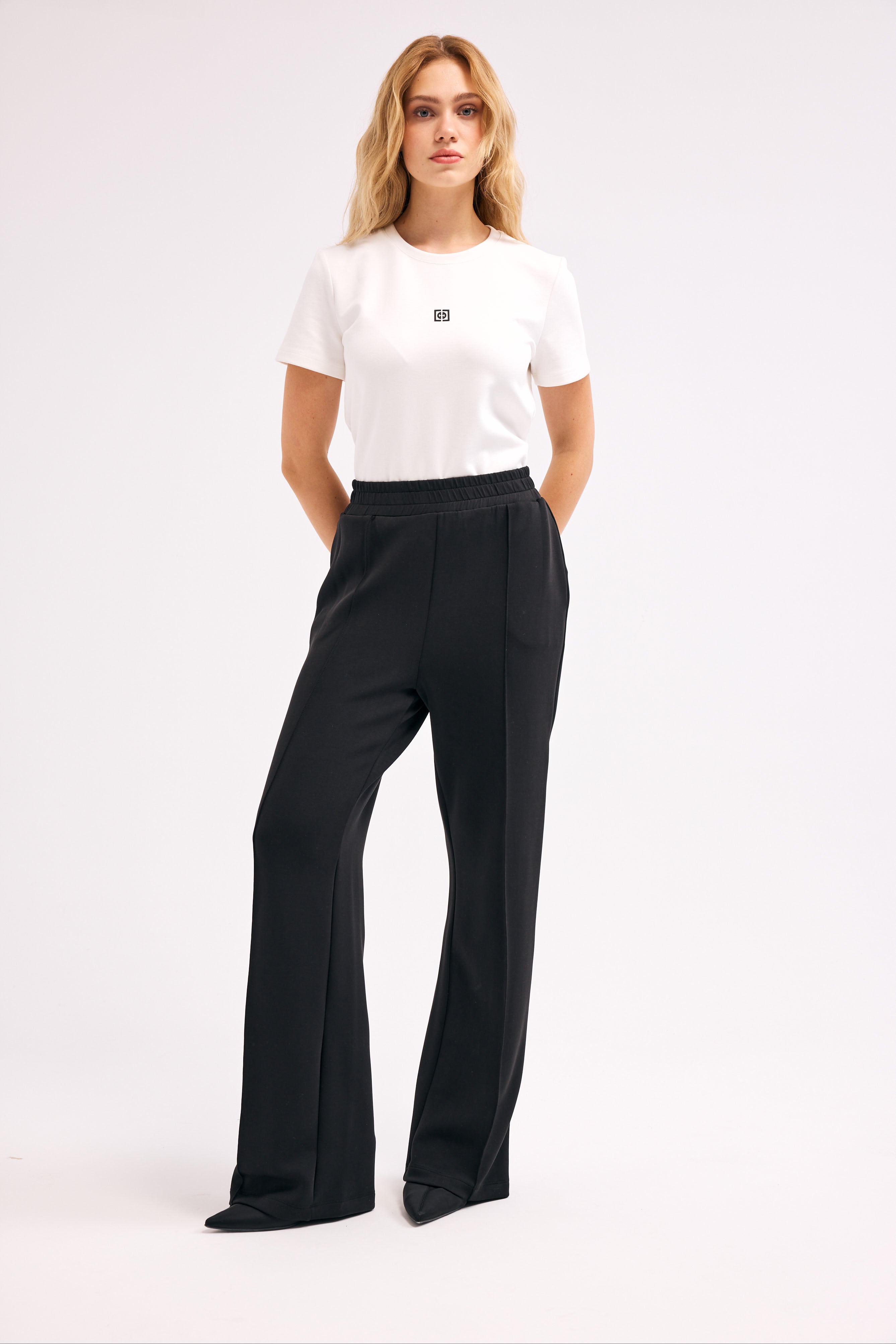 Diagonal-Fermuarlı Paçalı Pantolon (Siyah)-PANTOLON-1-Milagron.com