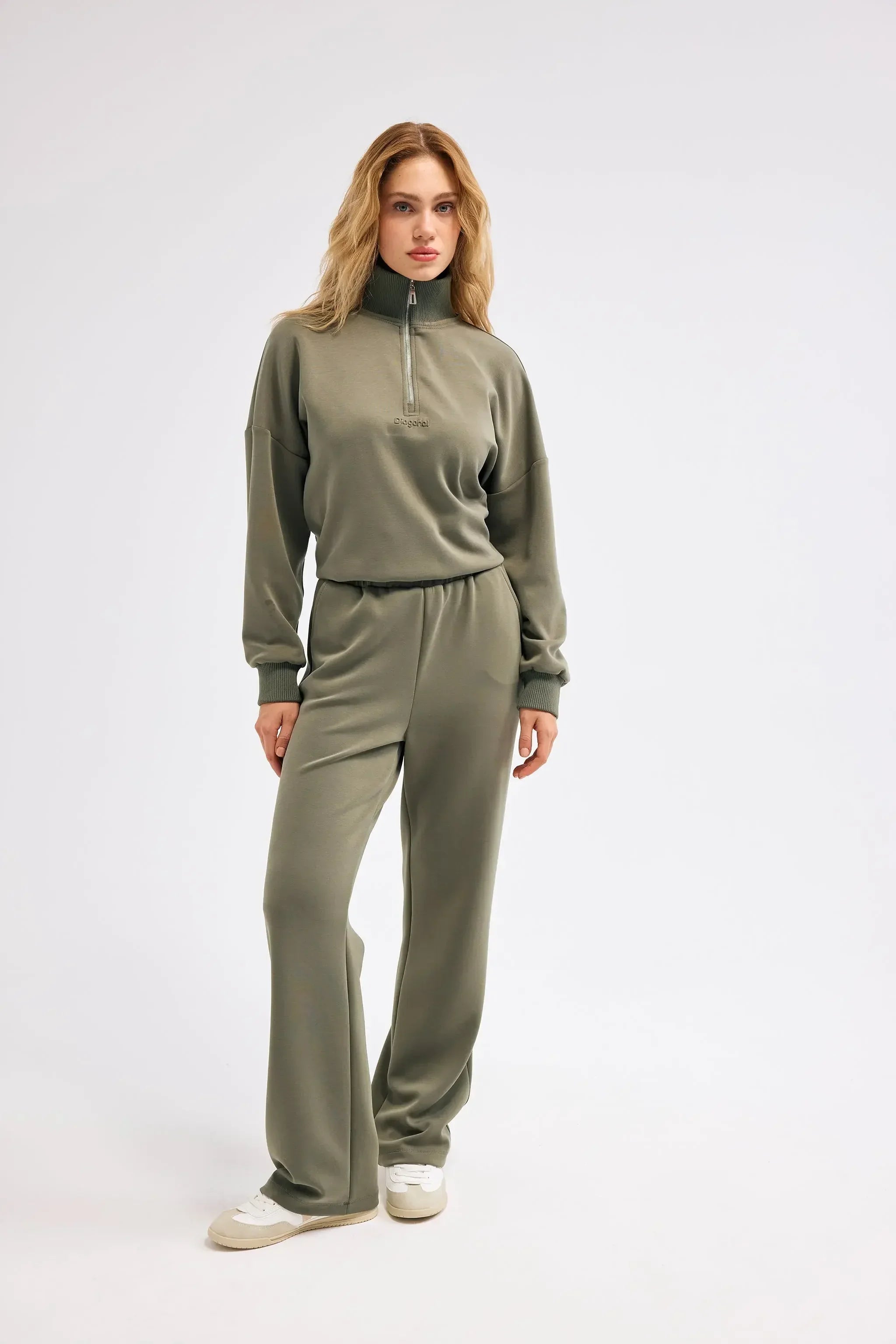 Diagonal-Haki Örme Pantolon-Pantolon-1-Milagron.com