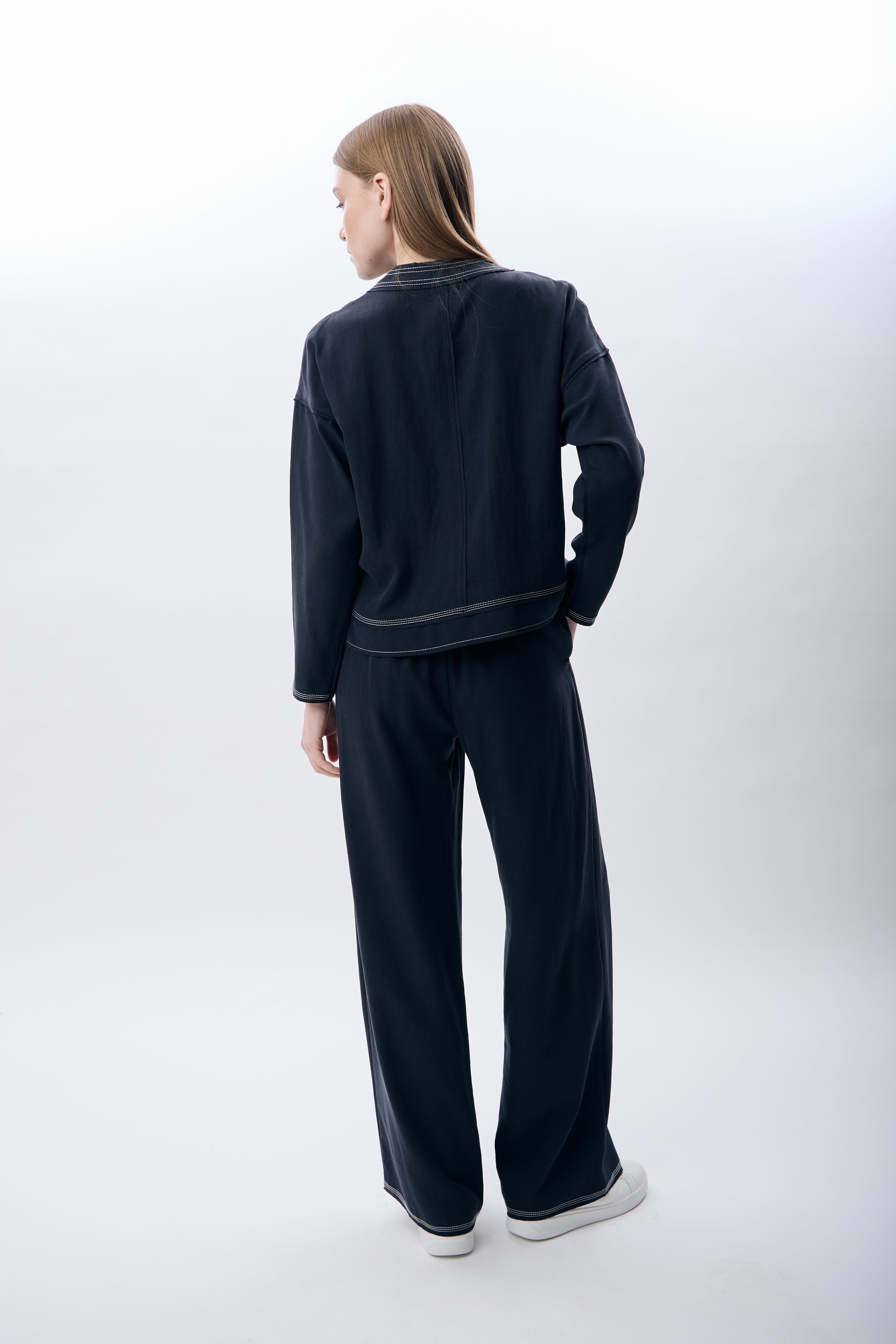 Diagonal-Hakim Yaka Düğmeli Kısa Ceket (Lacivert)-CEKET-4-Milagron.com