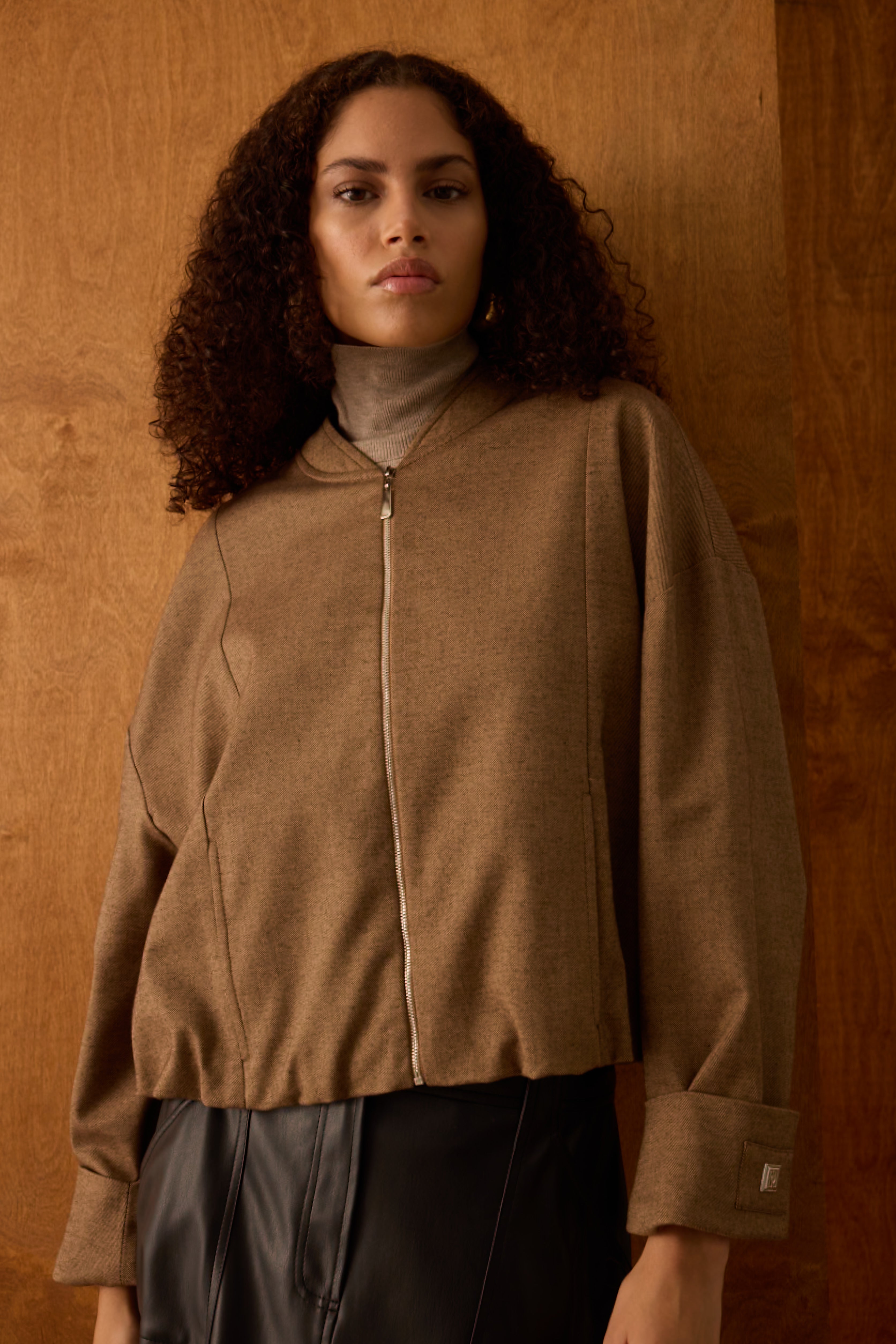 Diagonal-Kahverengi Fermuarlı Bomber Ceket-Ceket-8-Milagron.com