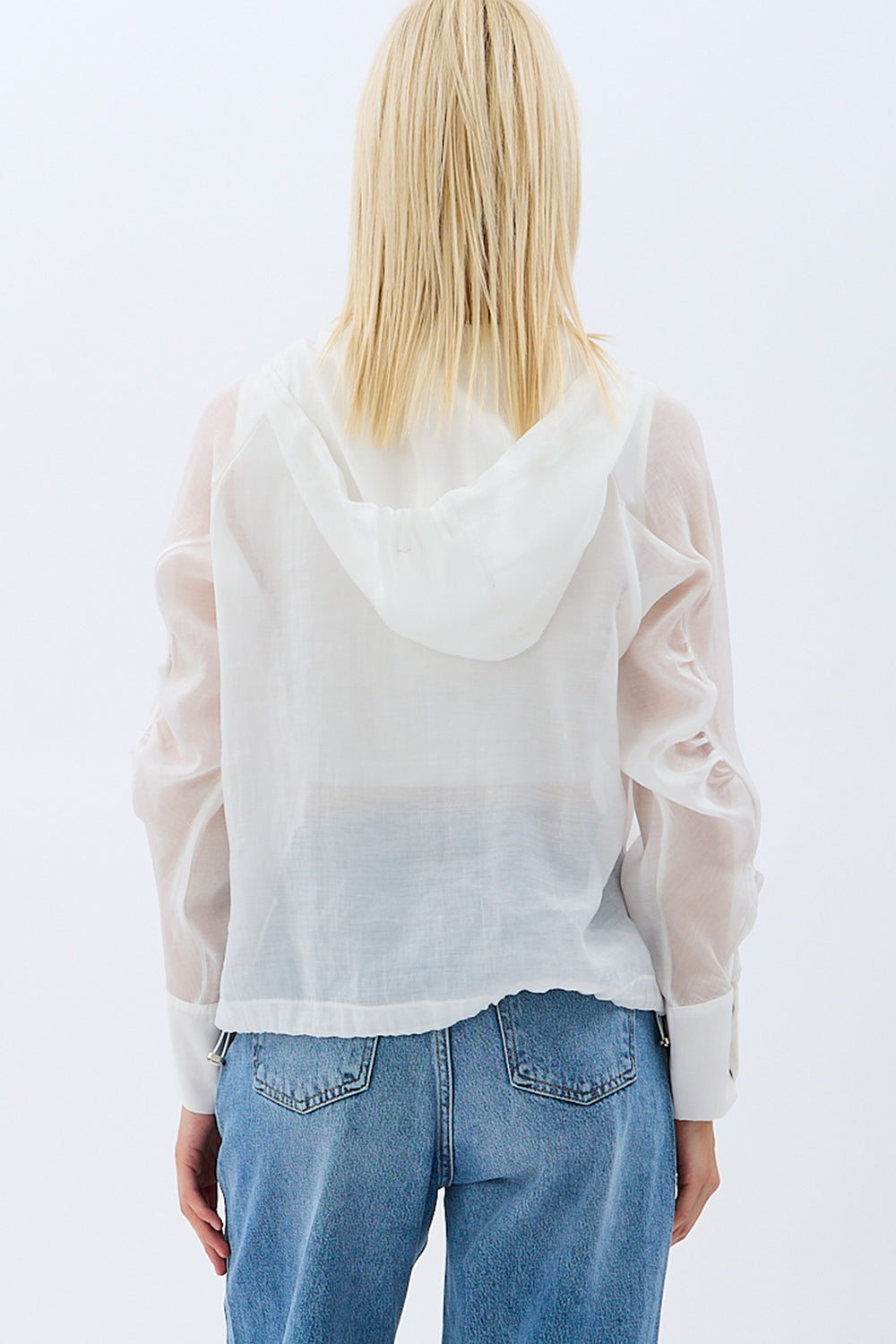 Diagonal-Kapüşonlu Bluz (Ekru)-BLUZ-10-Milagron.com