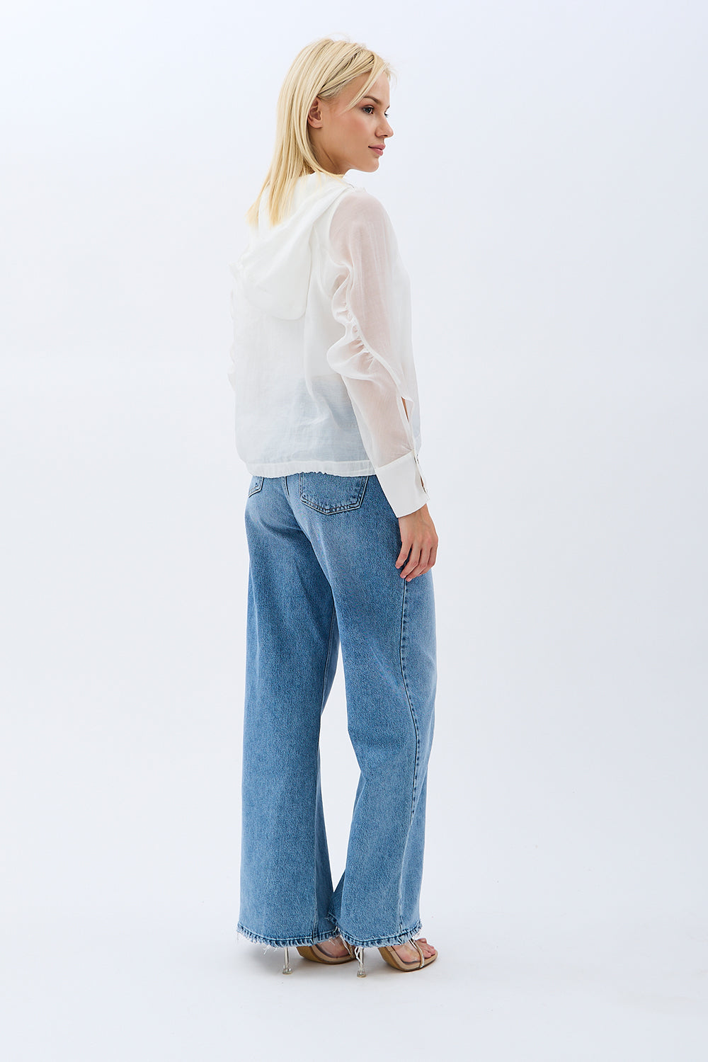 Diagonal-Kapüşonlu Bluz (Ekru)-BLUZ-11-Milagron.com