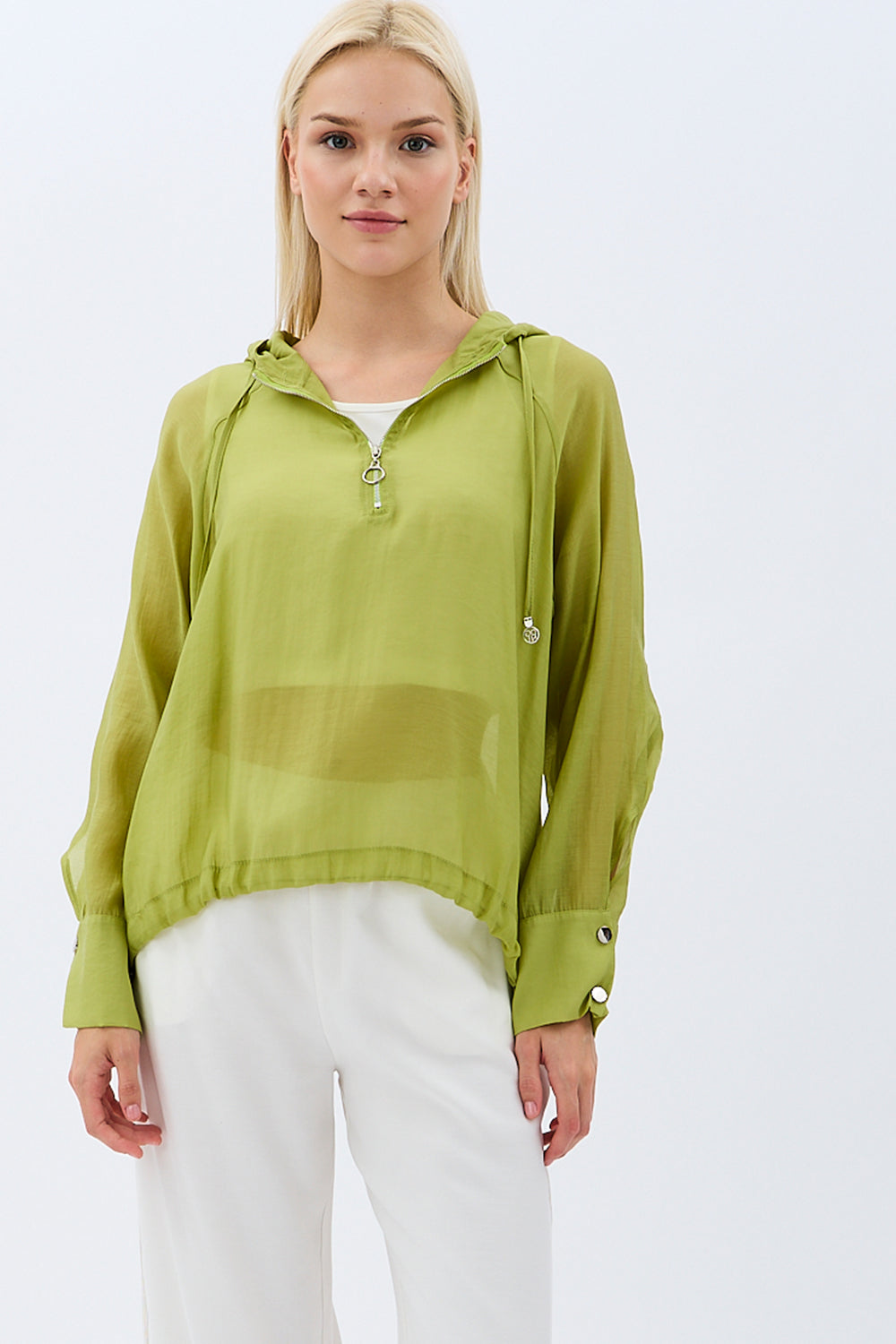 Diagonal-Kapüşonlu Bluz (Yeşil)-BLUZ-1-Milagron.com