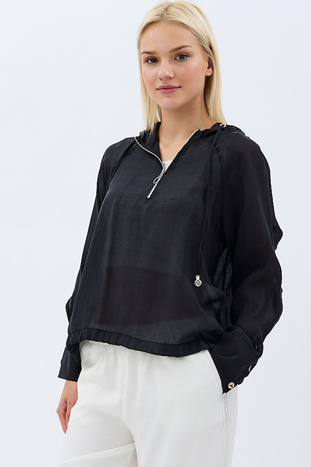 Diagonal-Kapüşonlu Bluz (Siyah)-BLUZ-1-Milagron.com