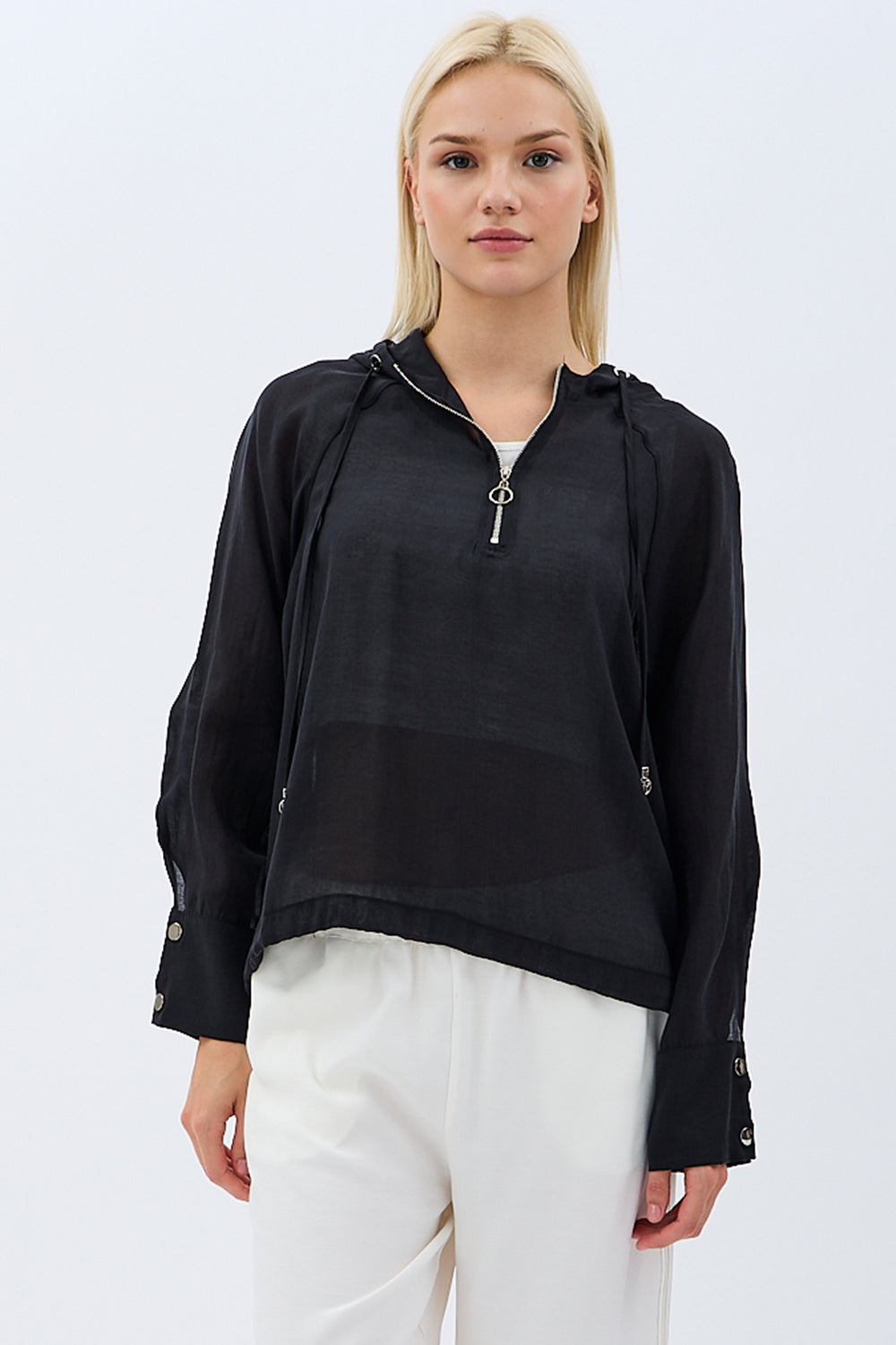 Diagonal-Kapüşonlu Bluz (Siyah)-BLUZ-2-Milagron.com