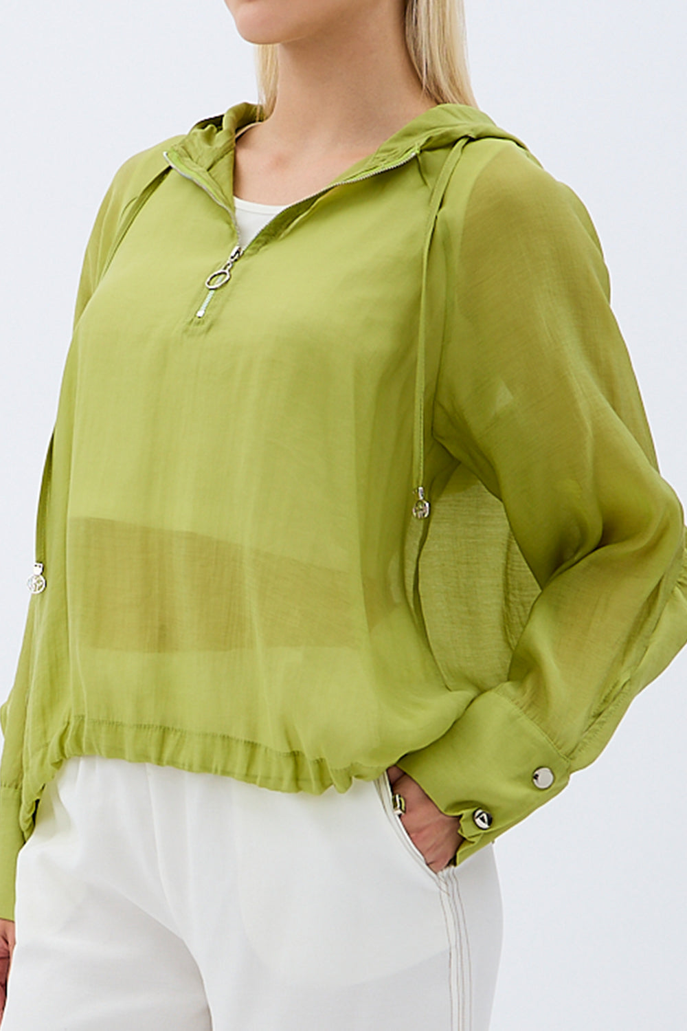 Diagonal-Kapüşonlu Bluz (Yeşil)-BLUZ-3-Milagron.com