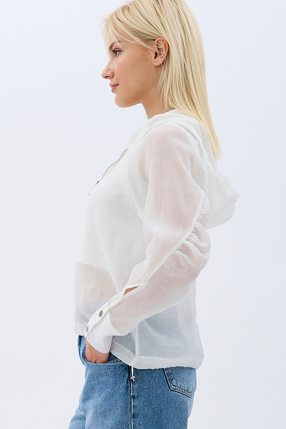 Diagonal-Kapüşonlu Bluz (Ekru)-BLUZ-7-Milagron.com