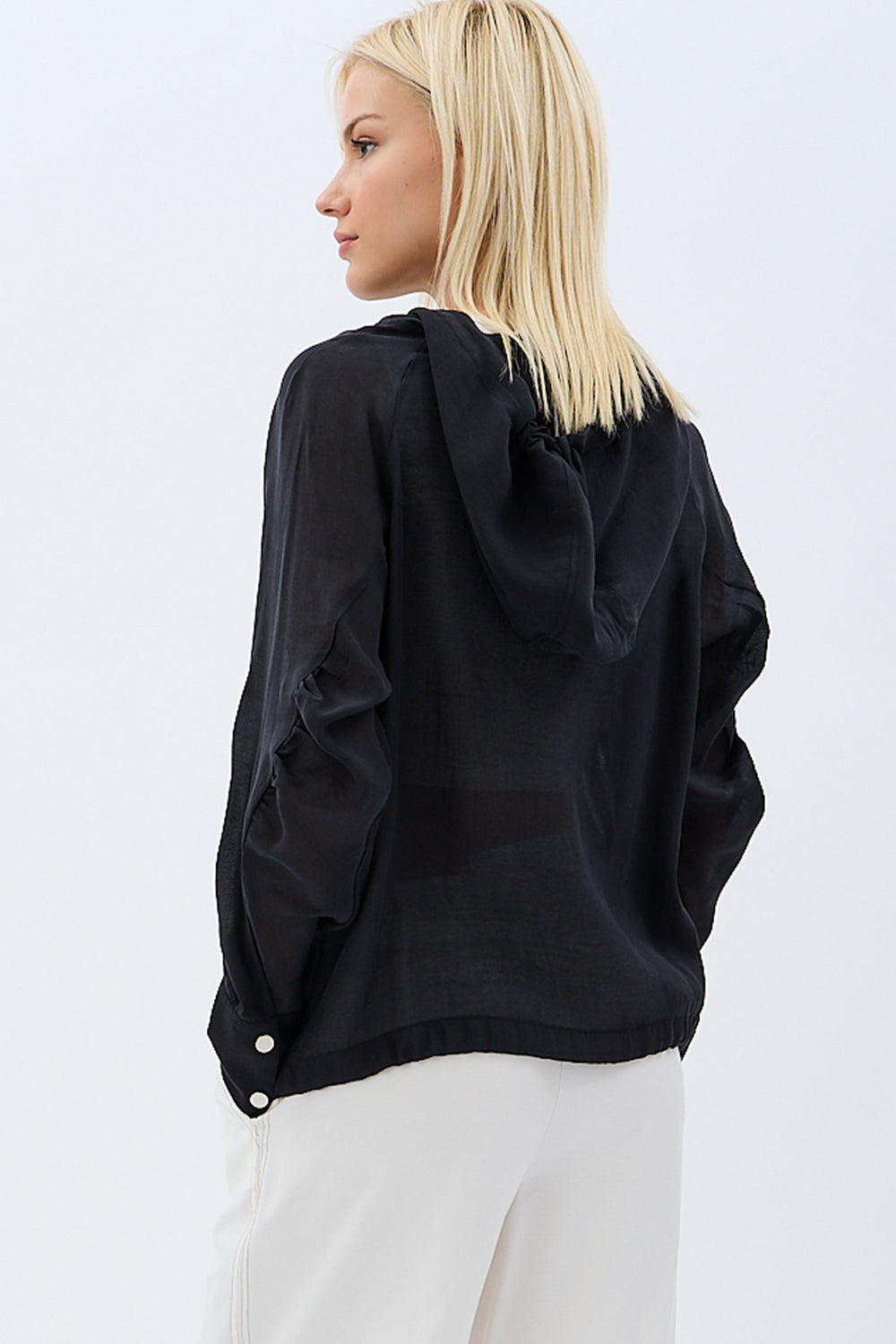 Diagonal-Kapüşonlu Bluz (Siyah)-BLUZ-8-Milagron.com