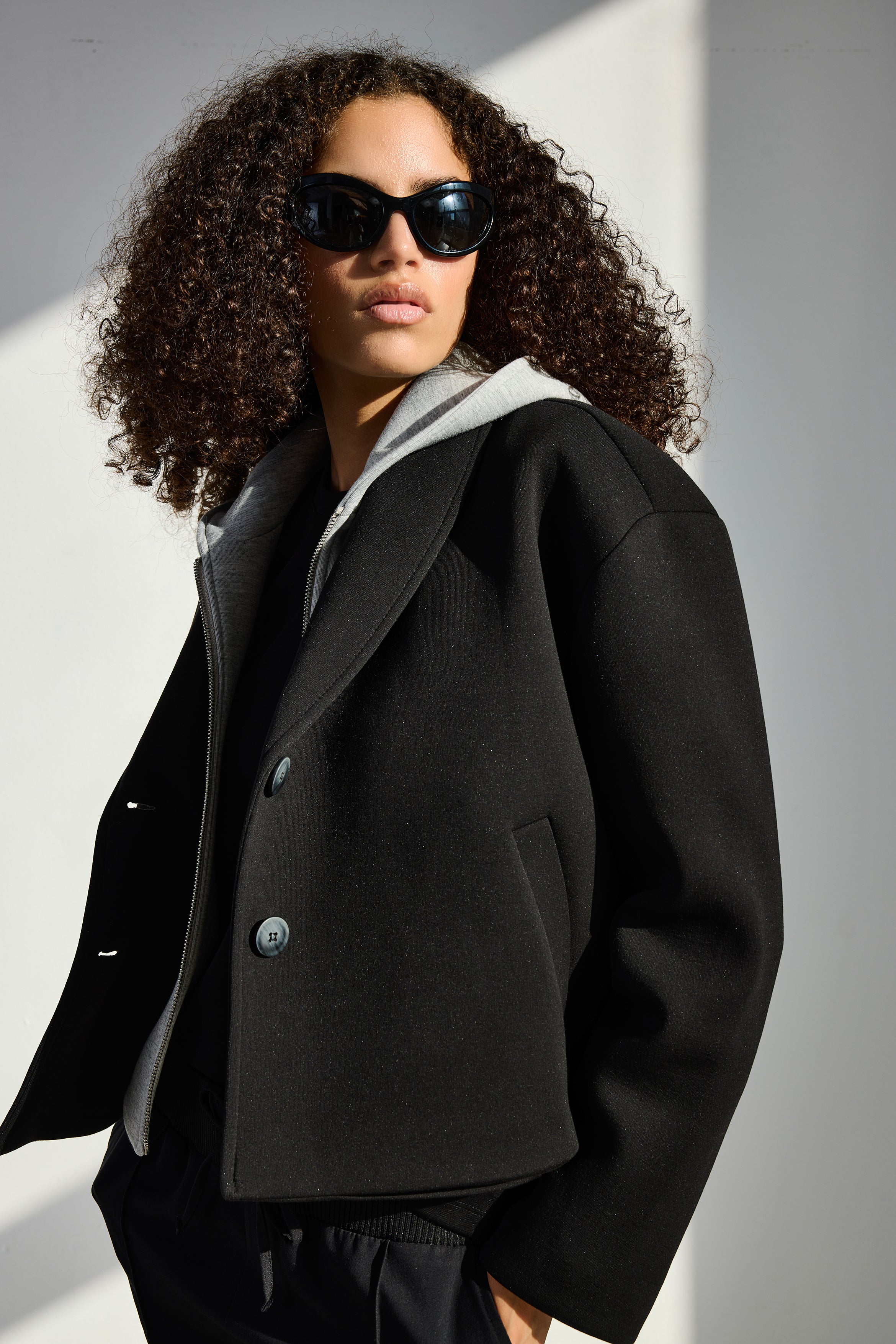 Diagonal-Kapüşonlu Ceket (Siyah)-CEKET-1-Milagron.com