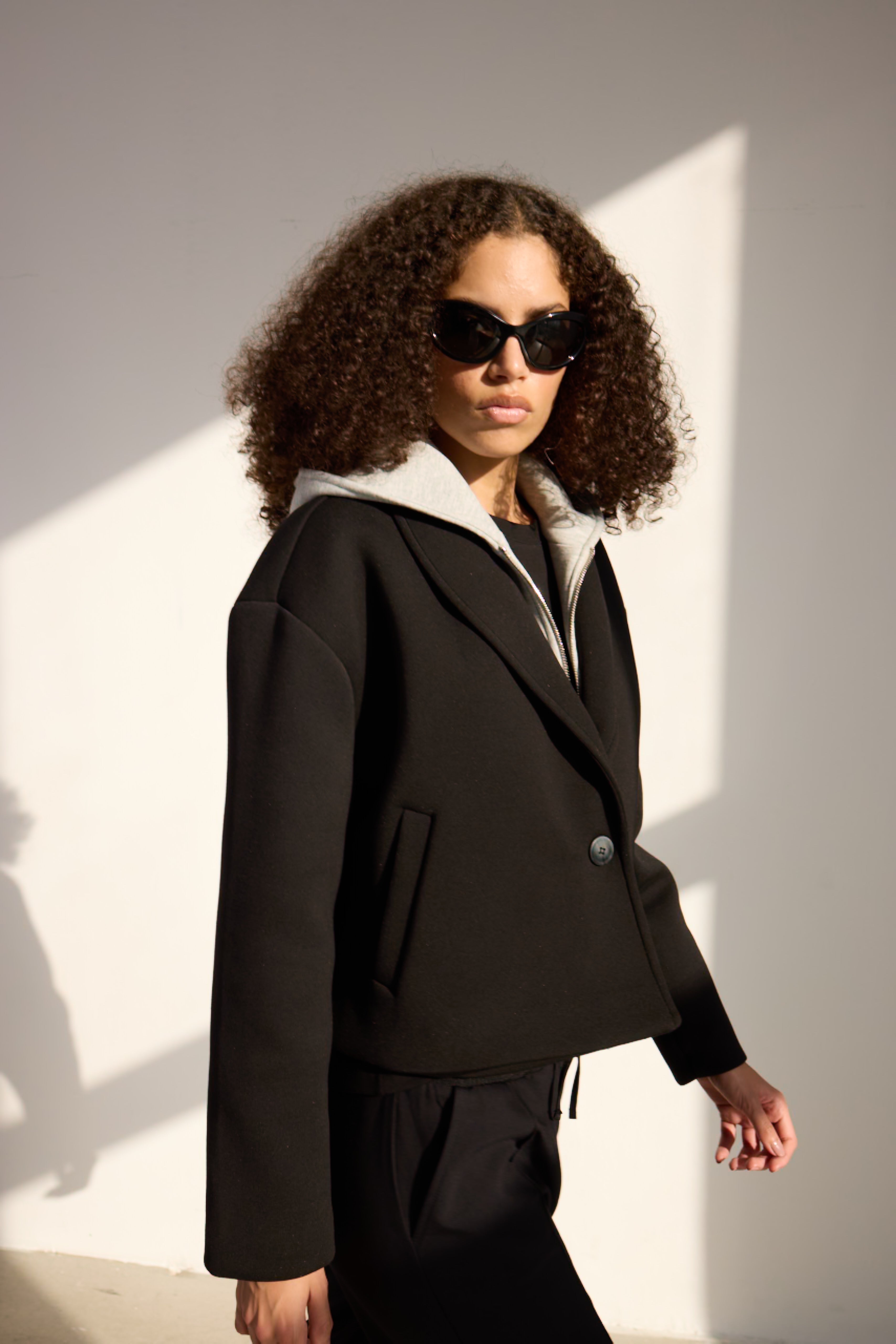 Diagonal-Kapüşonlu Ceket (Siyah)-CEKET-5-Milagron.com