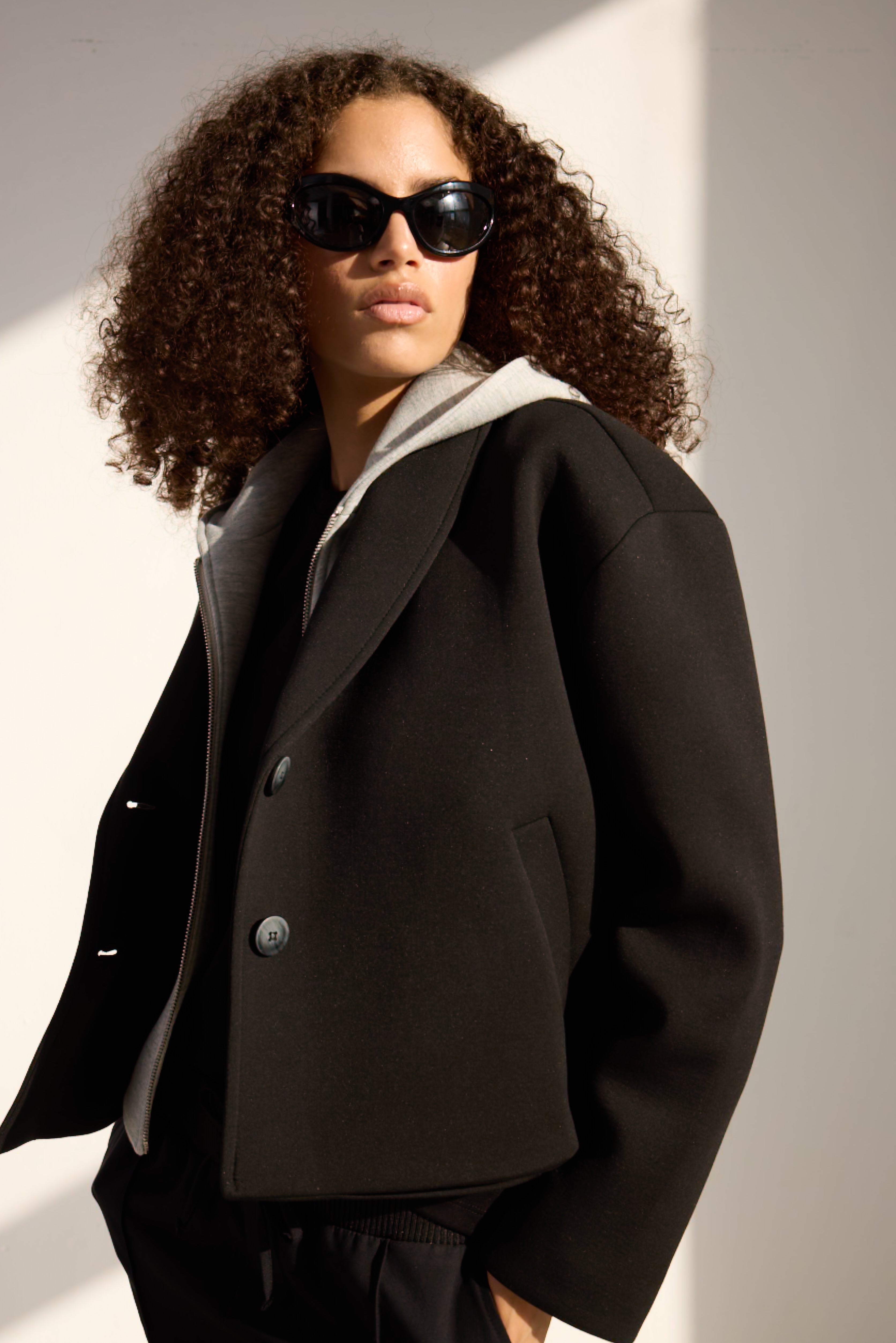 Diagonal-Kapüşonlu Ceket (Siyah)-CEKET-8-Milagron.com