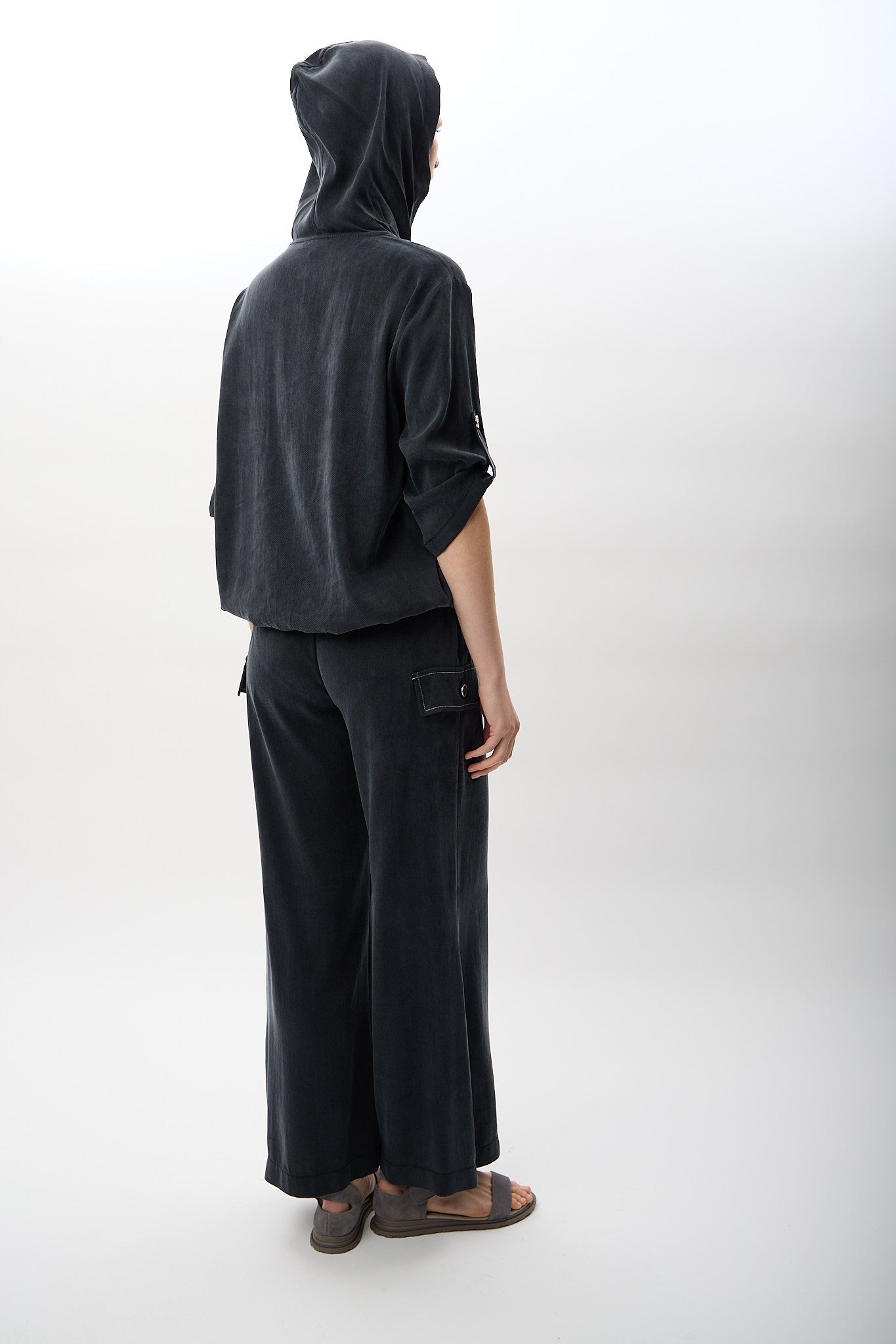 Diagonal-Kapüşonlu Ve Yarım Fermuarlı Bluz (Siyah)-BLUZ-5-Milagron.com