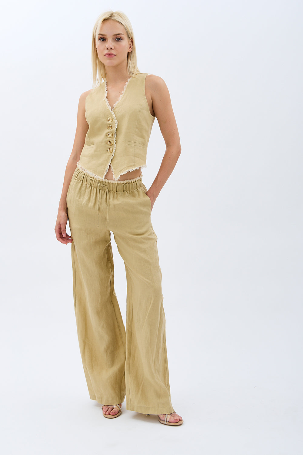 Diagonal-Keten Pantolon (Bej)-PANTOLON-11-Milagron.com