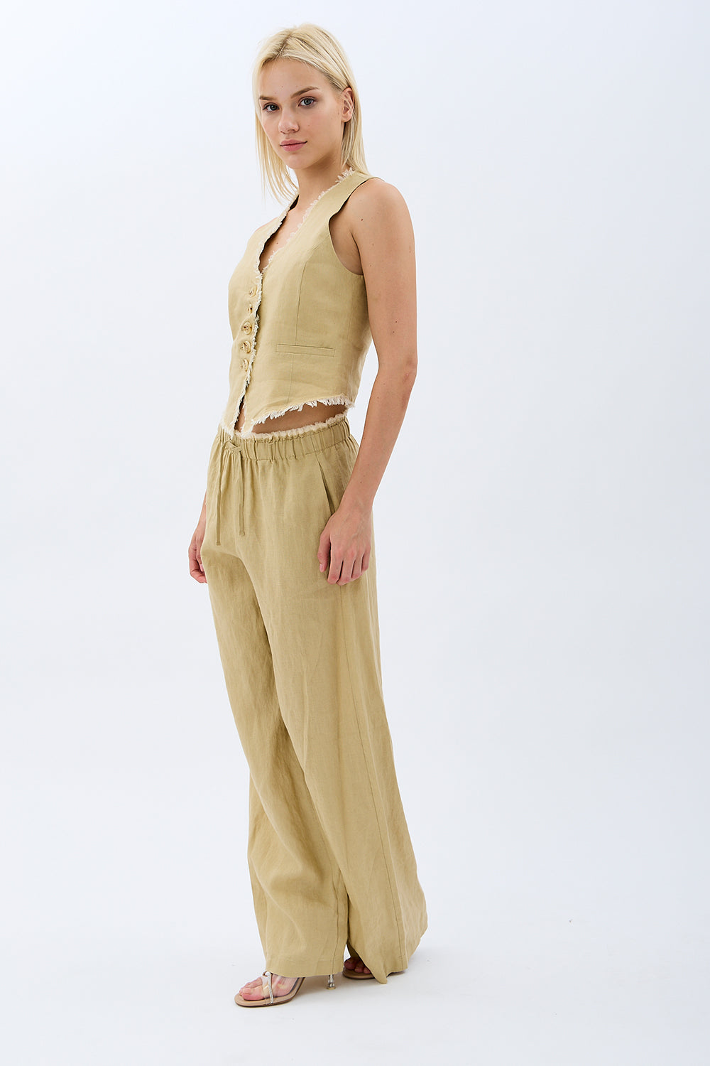 Diagonal-Keten Pantolon (Bej)-PANTOLON-2-Milagron.com