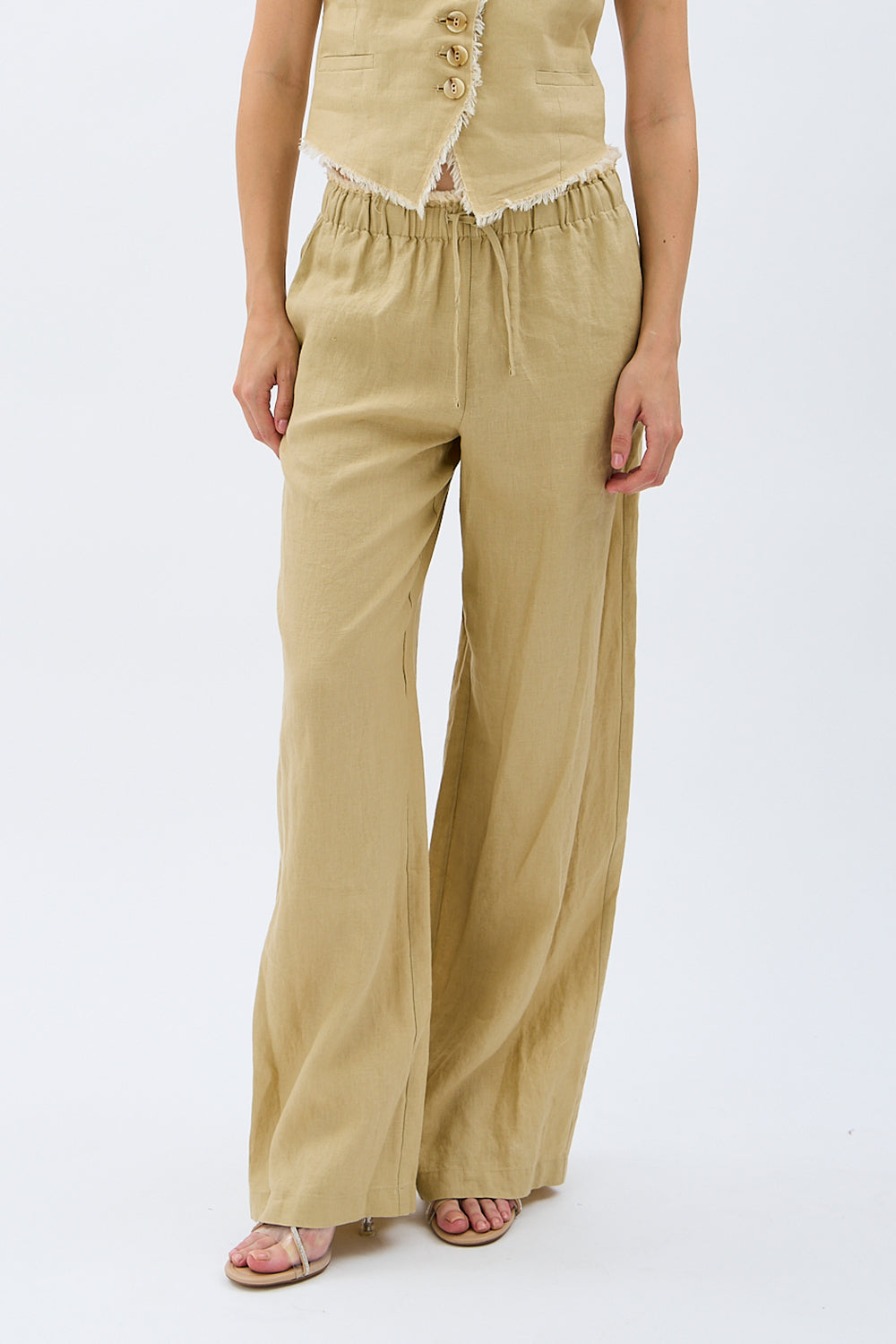 Diagonal-Keten Pantolon (Bej)-PANTOLON-3-Milagron.com