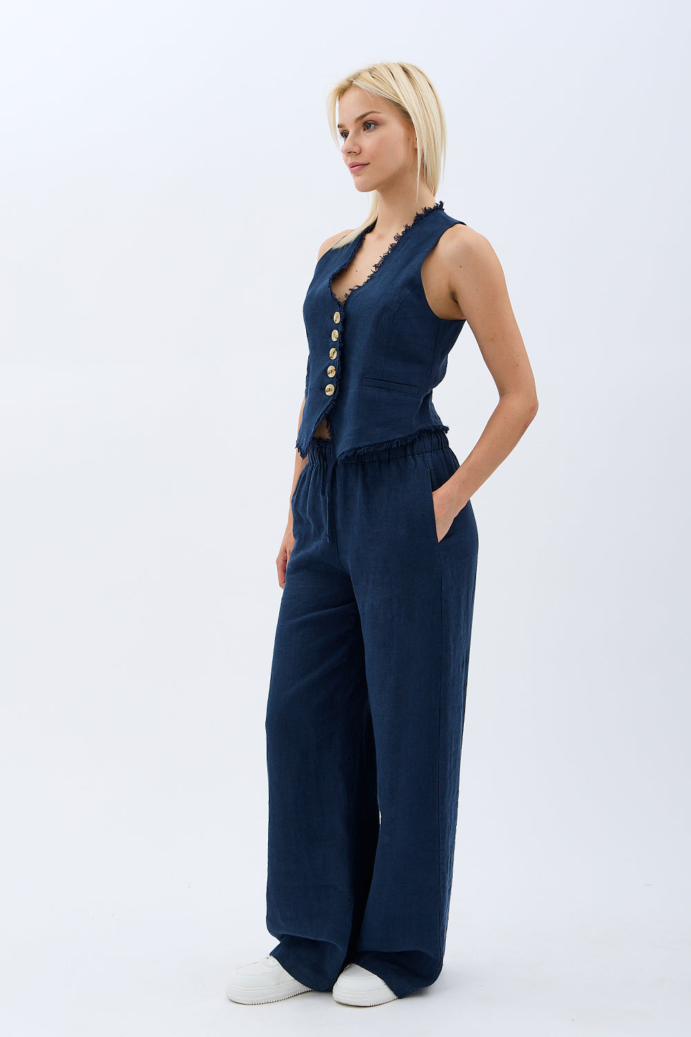 Diagonal-Keten Pantolon (Lacivert)-PANTOLON-4-Milagron.com