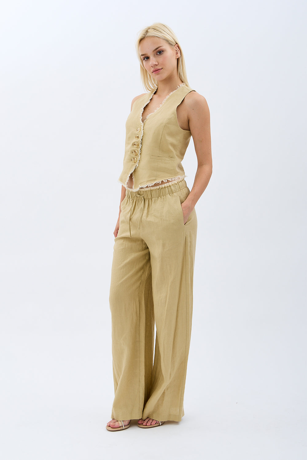 Diagonal-Keten Pantolon (Bej)-PANTOLON-6-Milagron.com