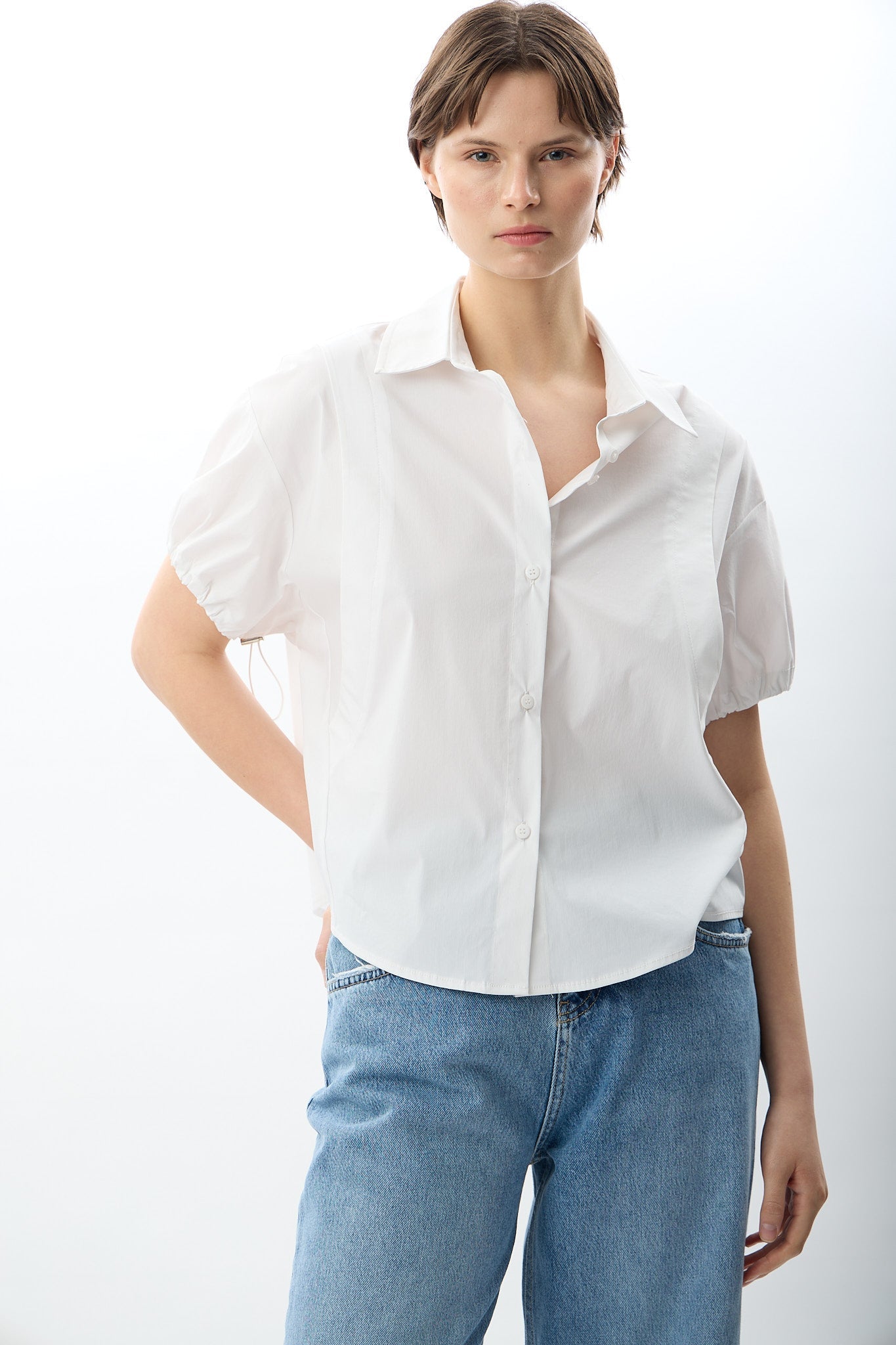 Diagonal-Kısa Kollu Crop Gömlek-Gömlek-2-Milagron.com