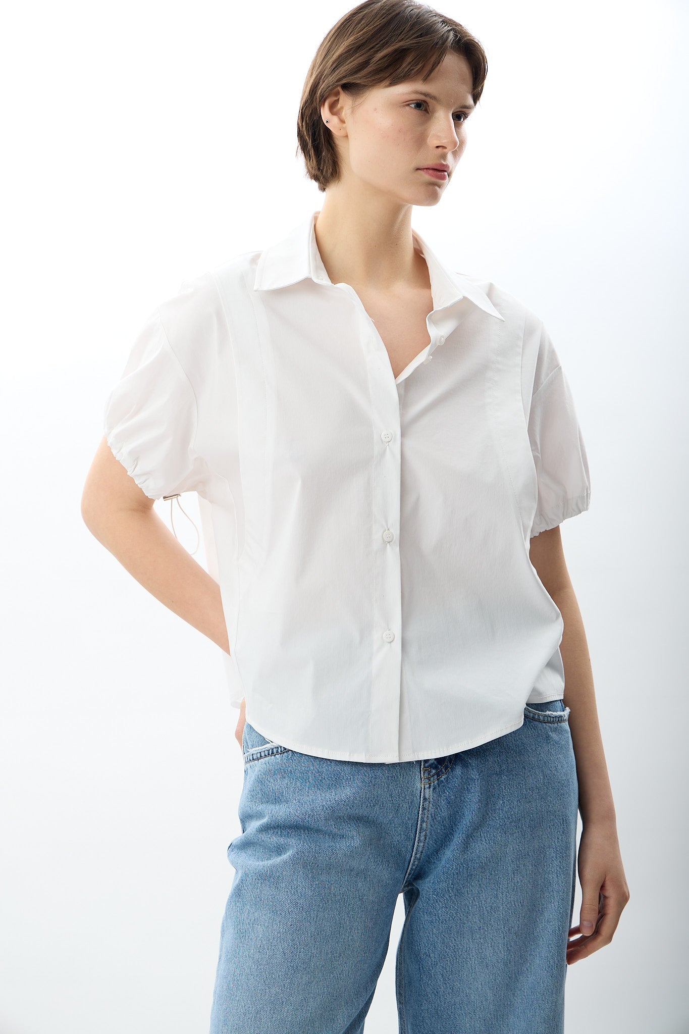 Diagonal-Kısa Kollu Crop Gömlek-Gömlek-3-Milagron.com