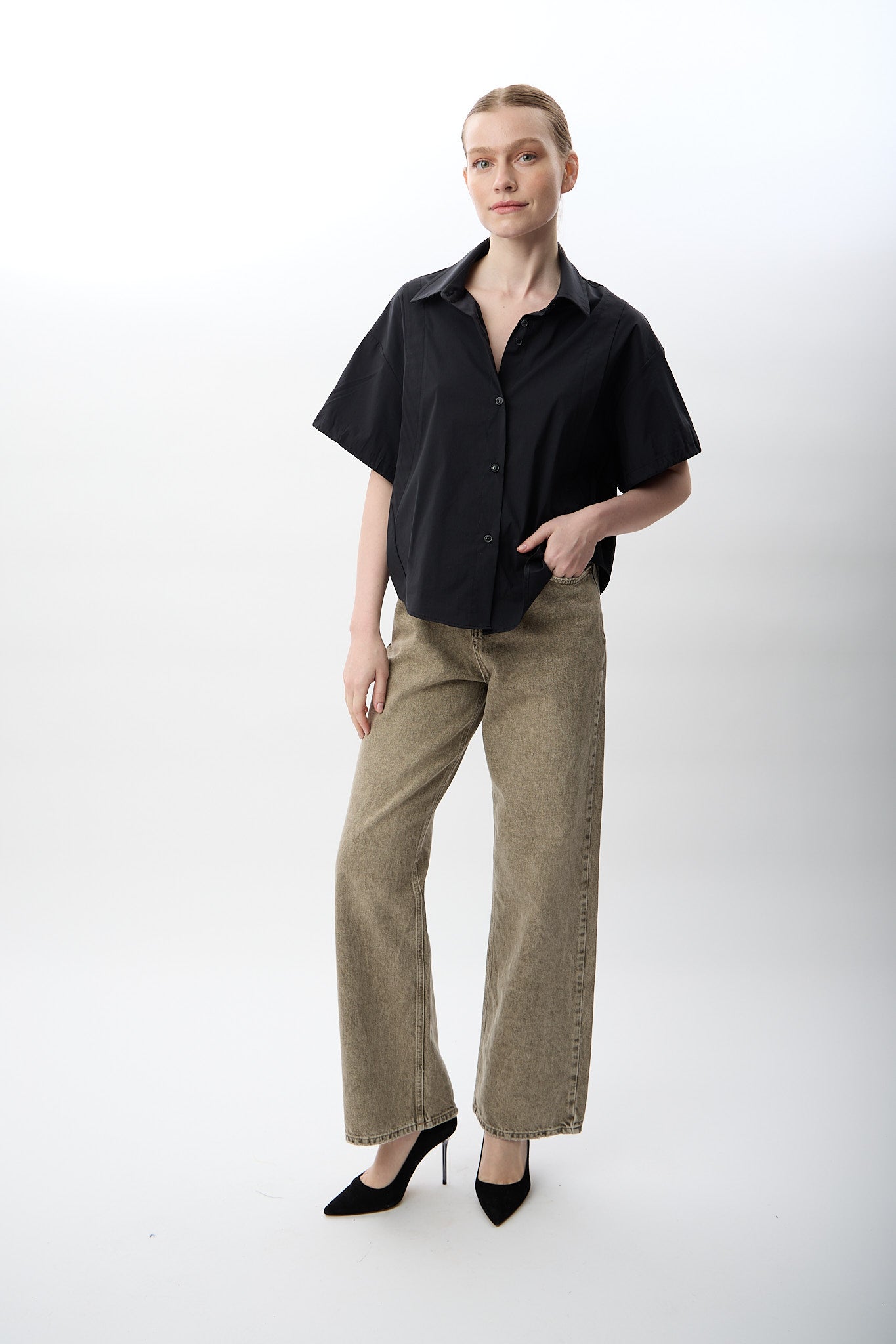 Diagonal-Kısa Kollu Crop Gömlek-Gömlek-6-Milagron.com