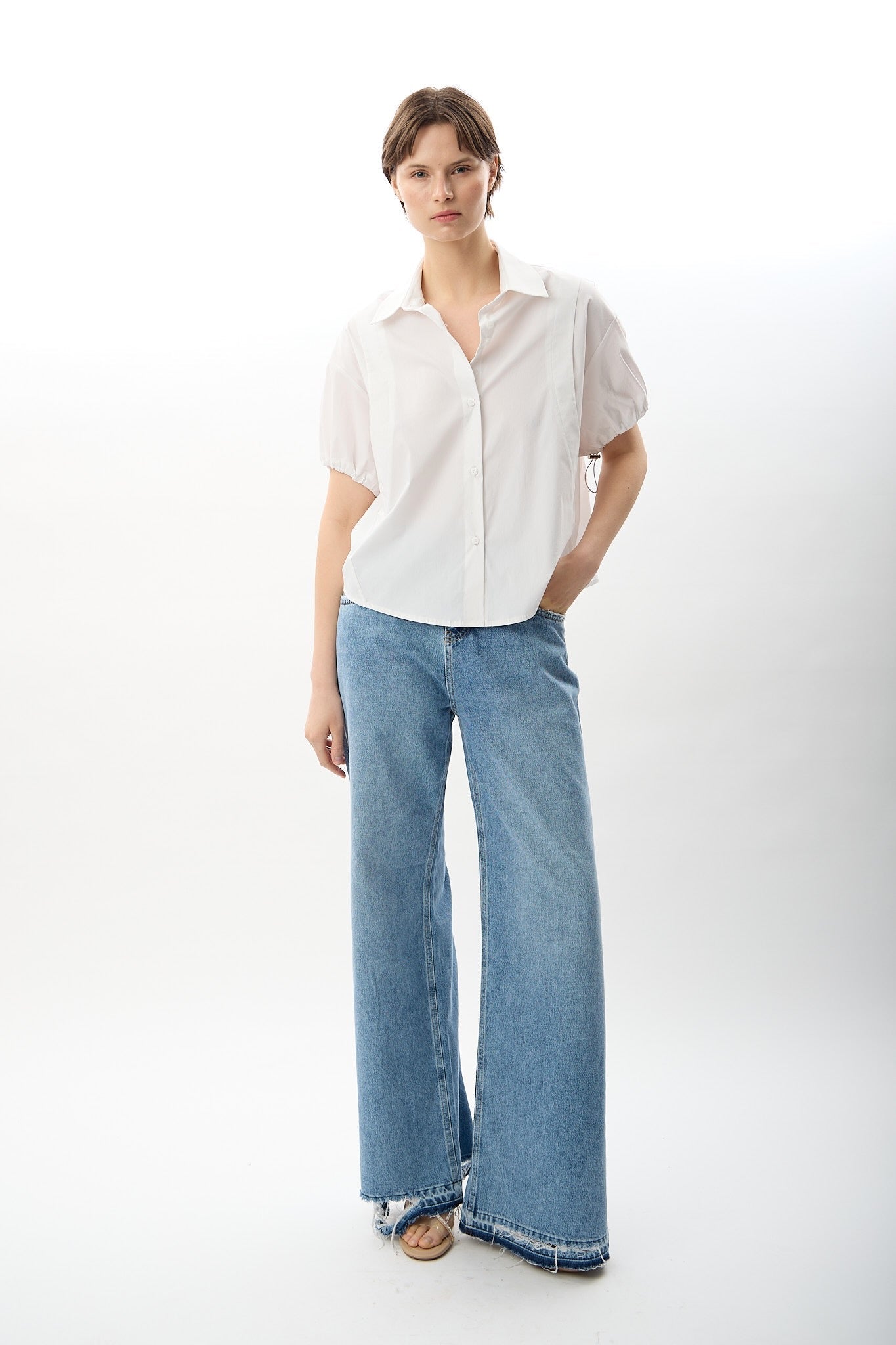 Diagonal-Kısa Kollu Crop Gömlek-Gömlek-7-Milagron.com