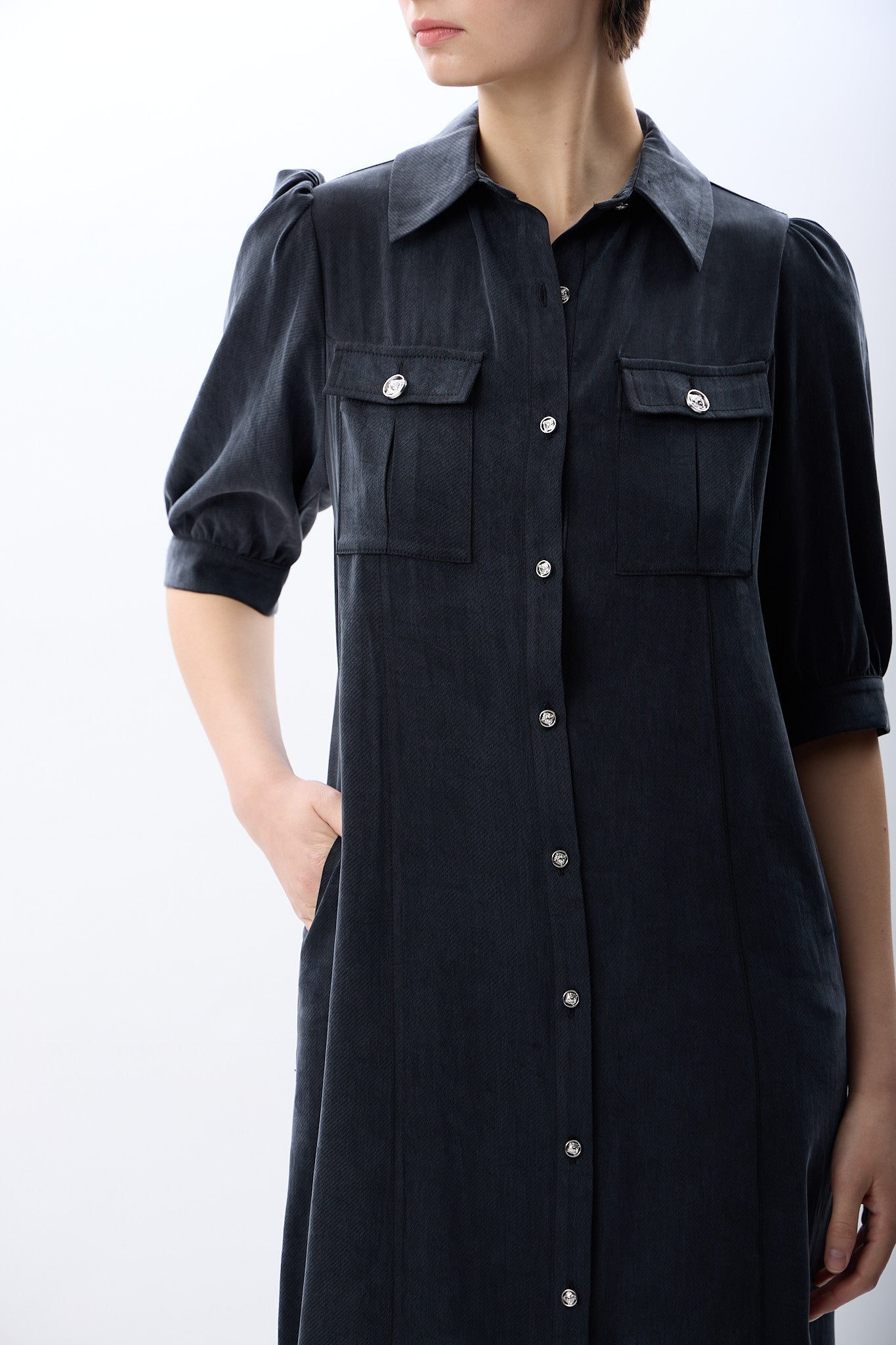 Diagonal-Kısa Kollu Gömlek Elbise-Elbise-2-Milagron.com