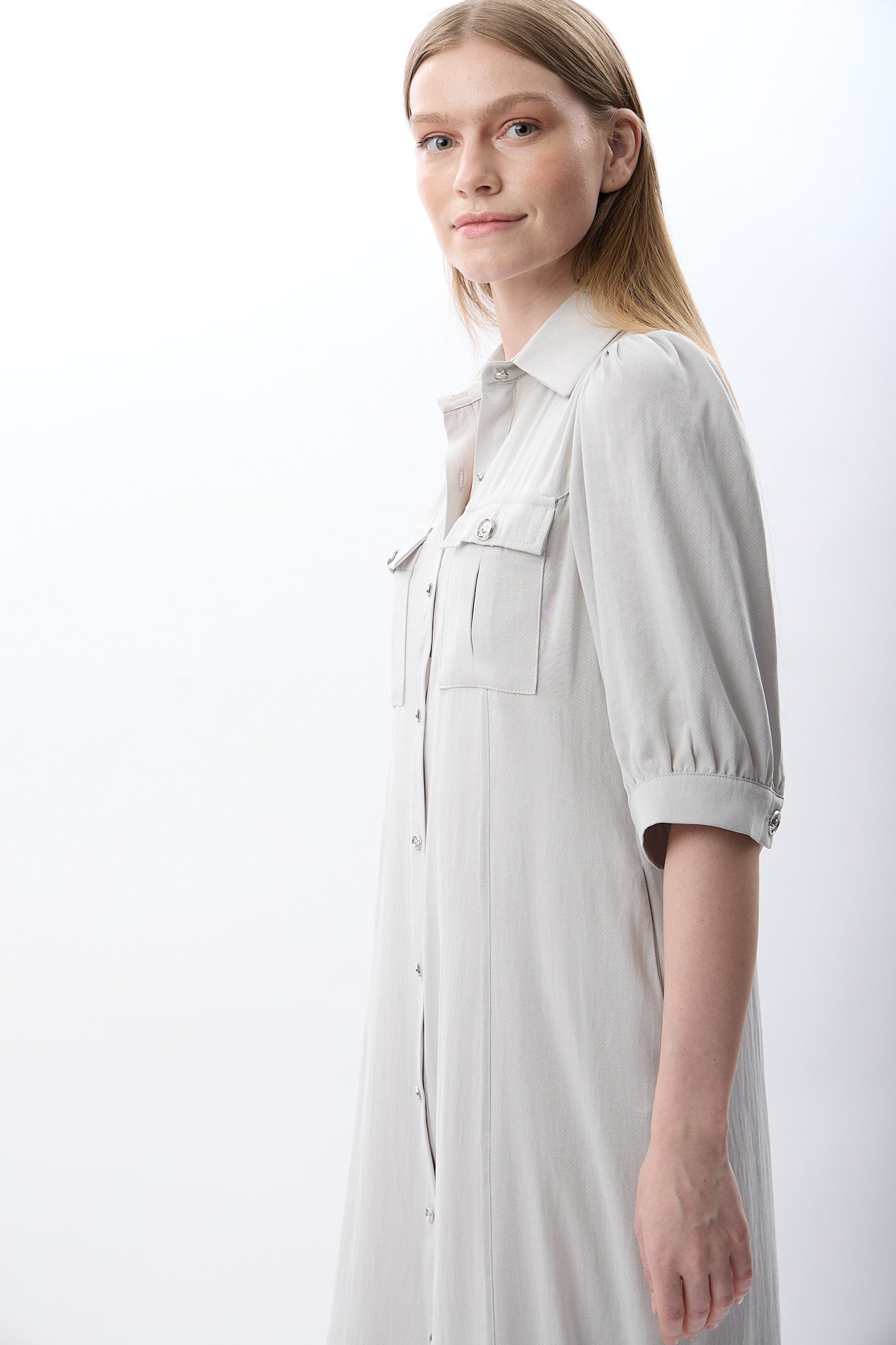 Diagonal-Kısa Kollu Gömlek Elbise-Elbise-2-Milagron.com