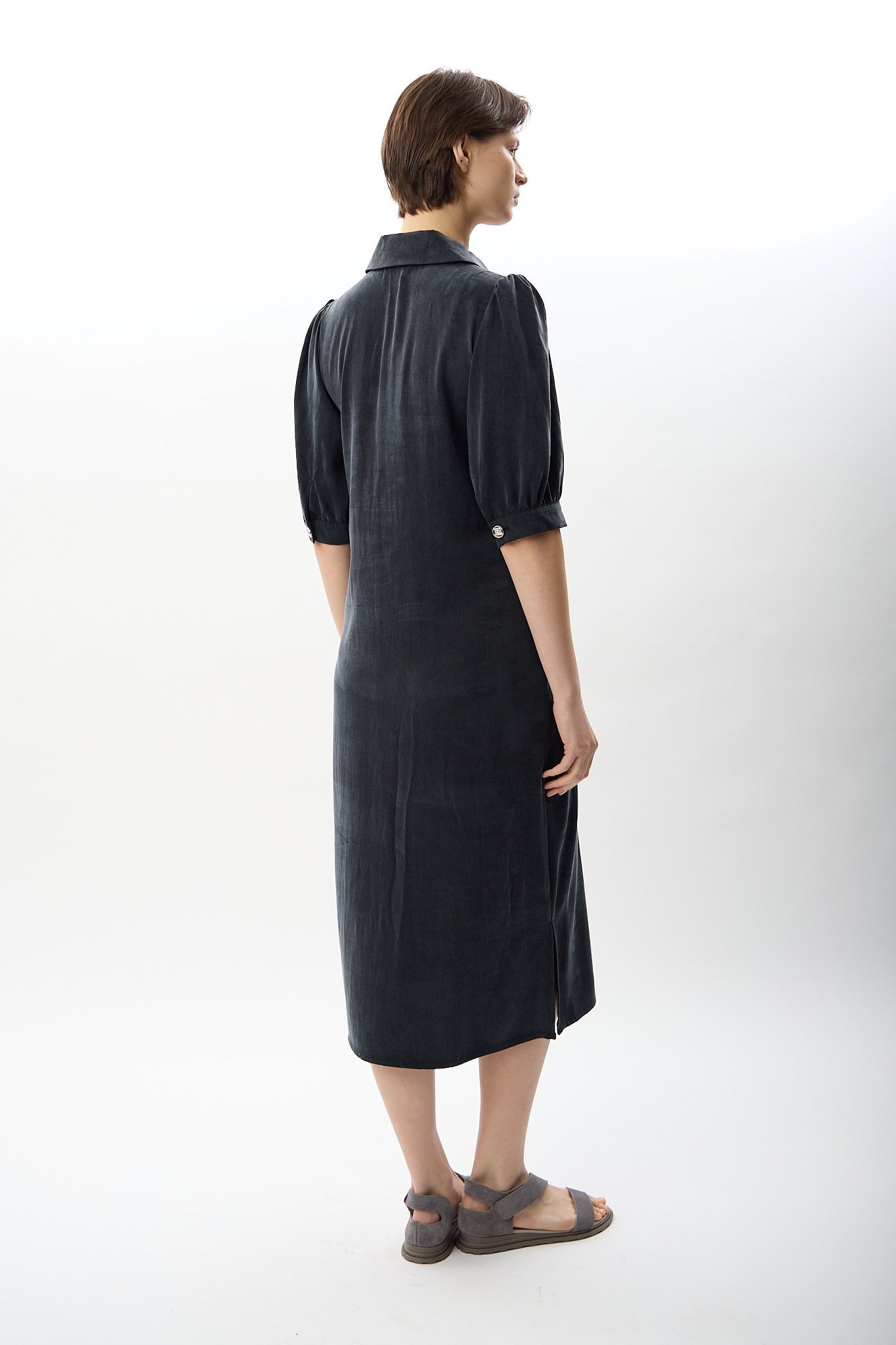 Diagonal-Kısa Kollu Gömlek Elbise-Elbise-3-Milagron.com