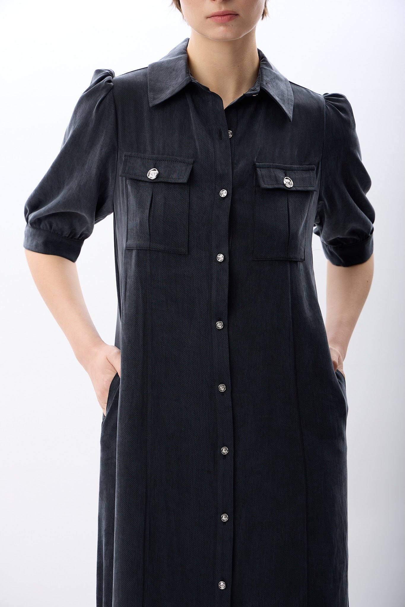 Diagonal-Kısa Kollu Gömlek Elbise-Elbise-7-Milagron.com