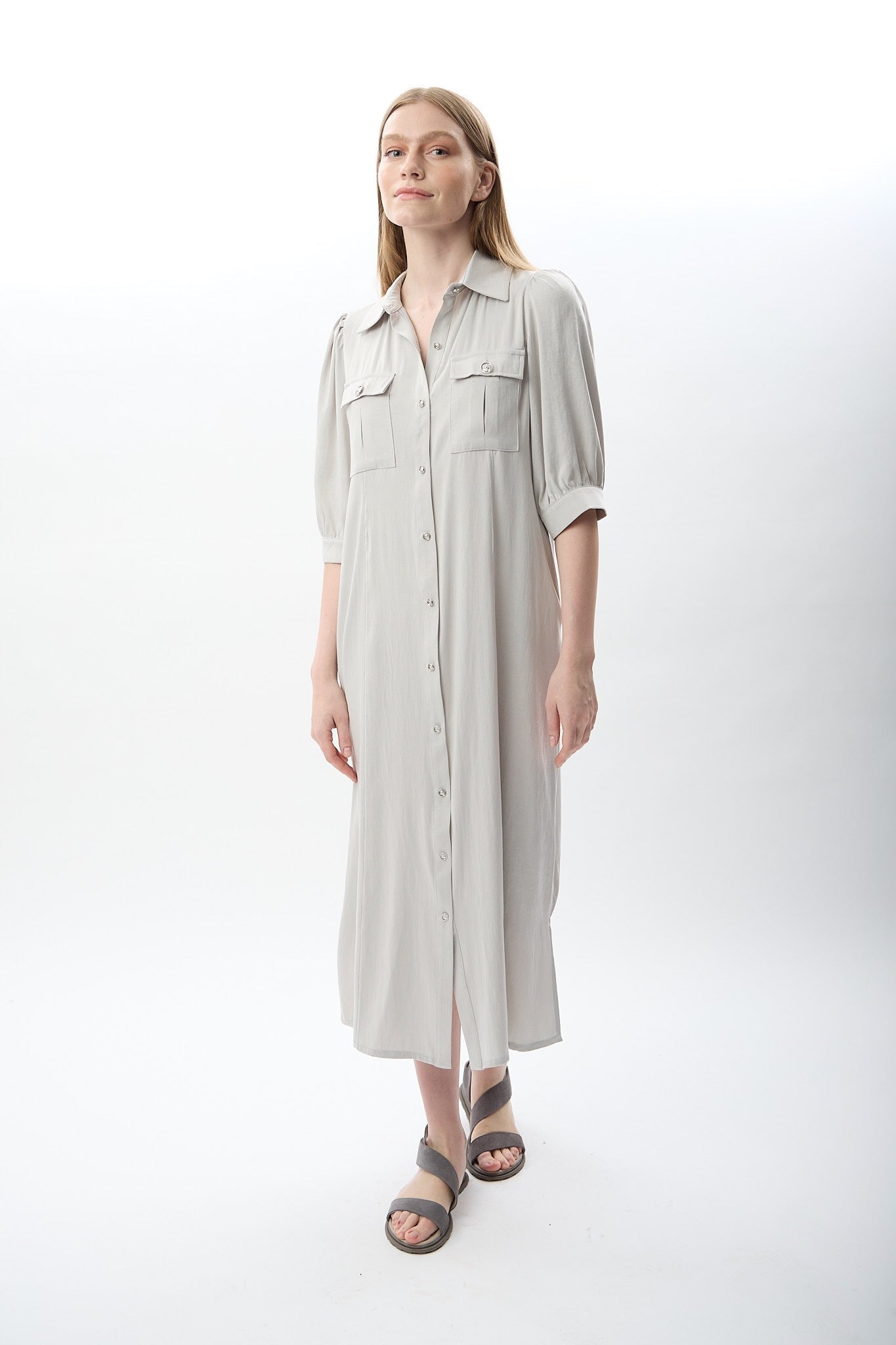 Diagonal-Kısa Kollu Gömlek Elbise-Elbise-8-Milagron.com