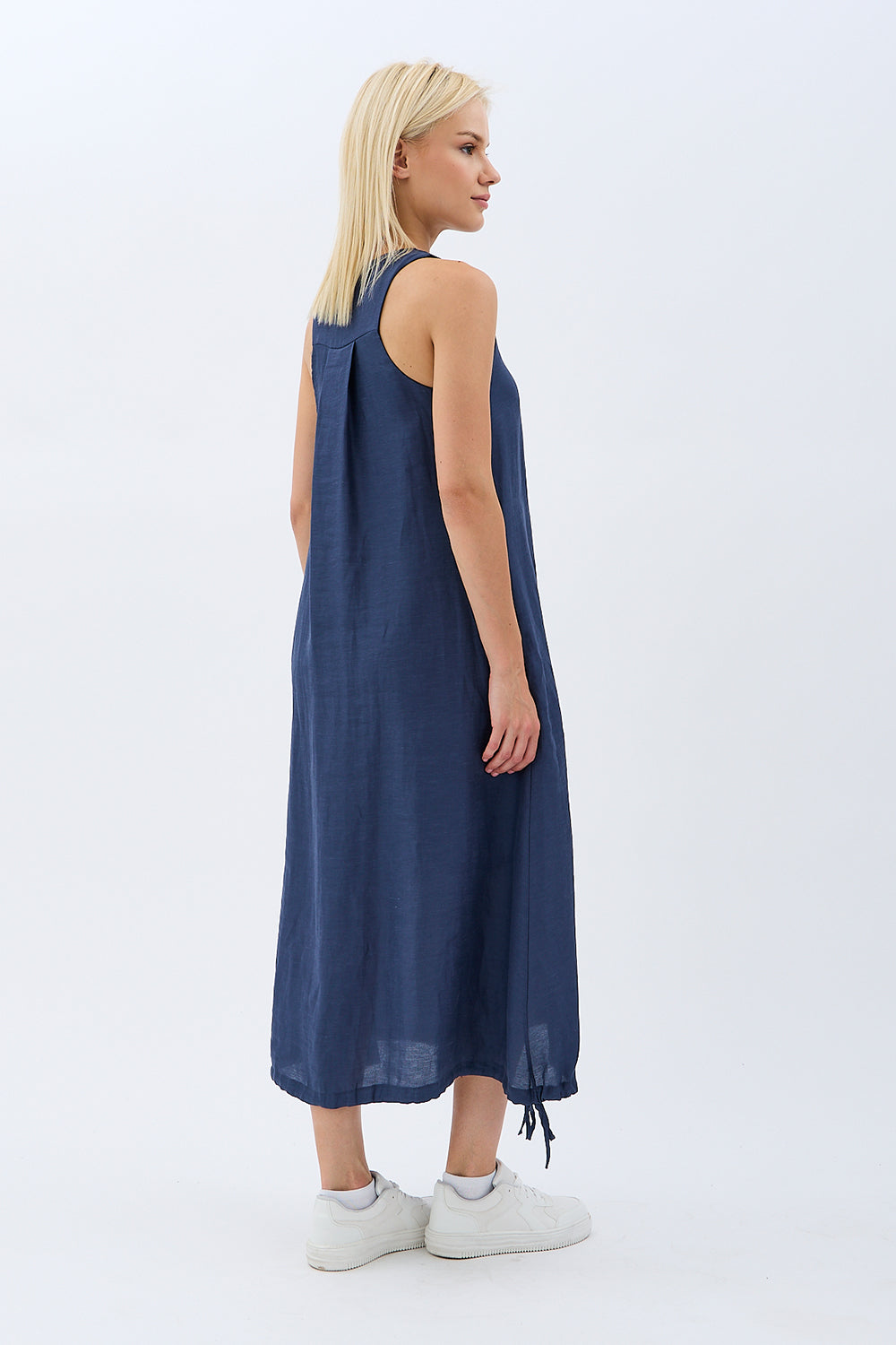 Diagonal-Kolyeli Salaş Elbise (Lacivert)-ELBİSE-3-Milagron.com