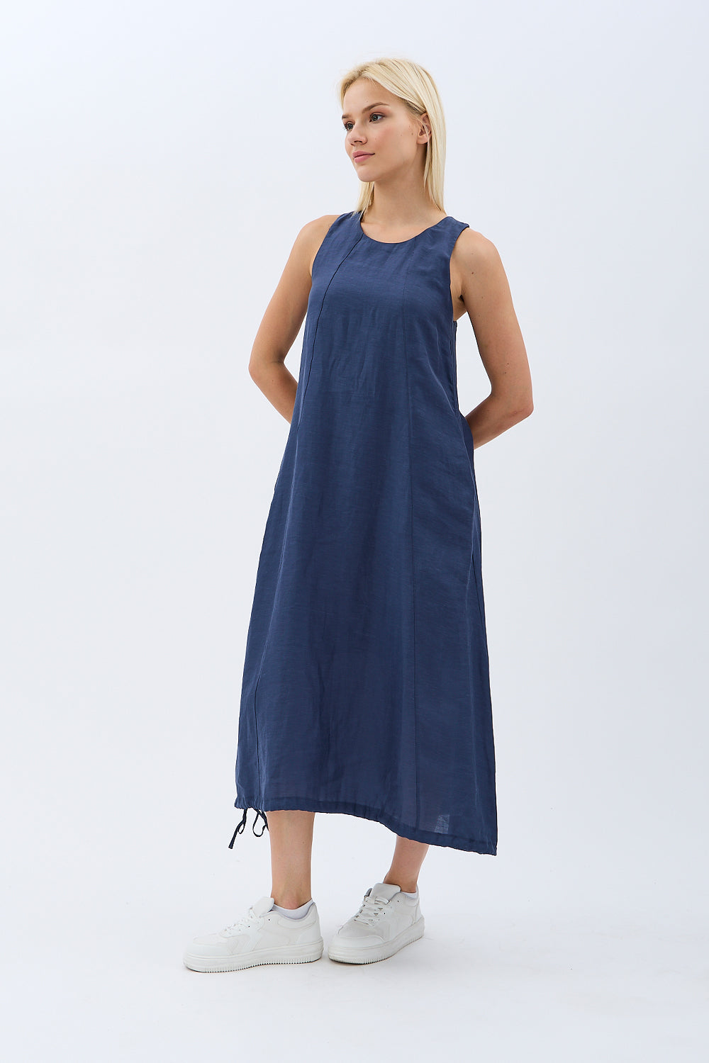 Diagonal-Kolyeli Salaş Elbise (Lacivert)-ELBİSE-6-Milagron.com