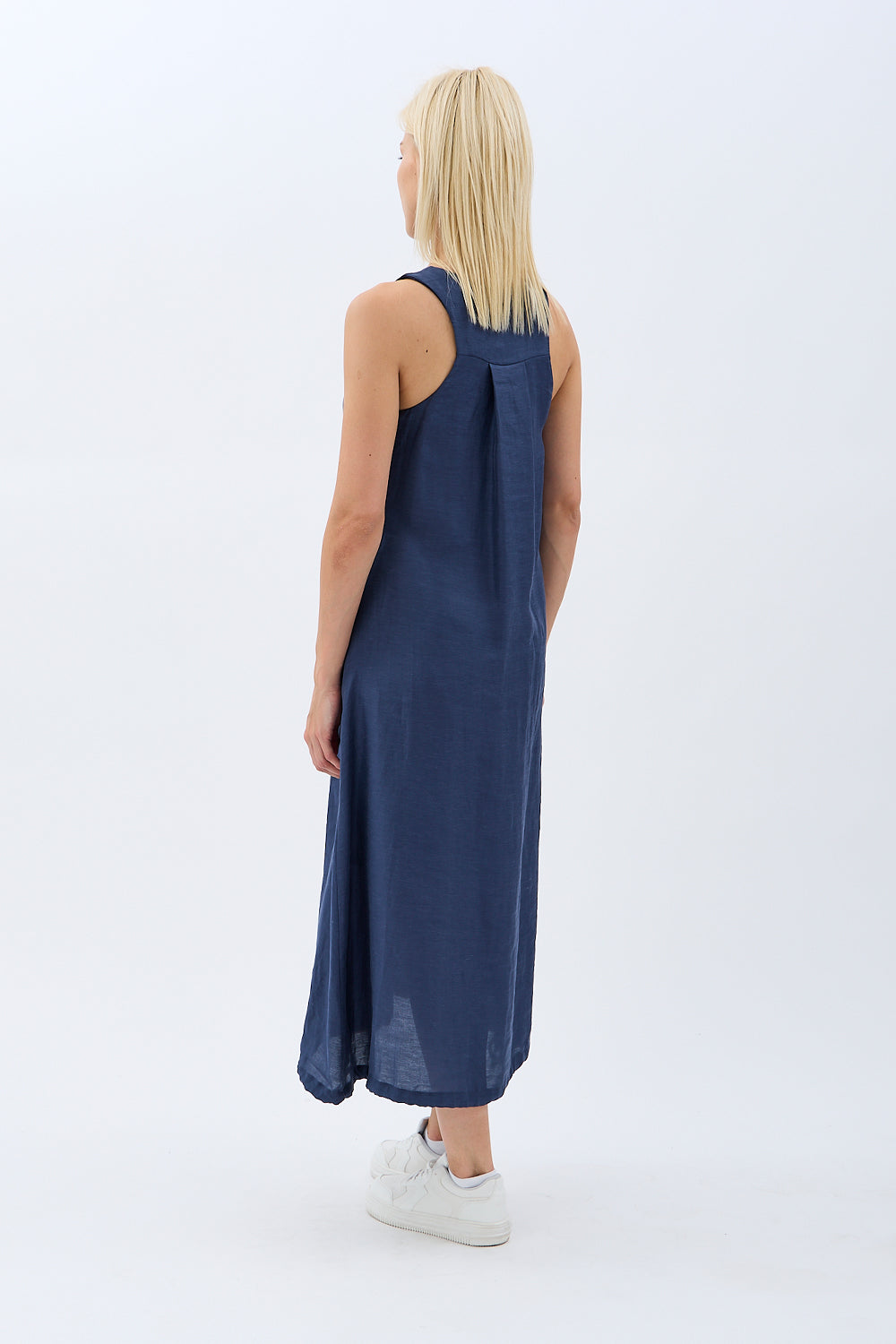 Diagonal-Kolyeli Salaş Elbise (Lacivert)-ELBİSE-7-Milagron.com